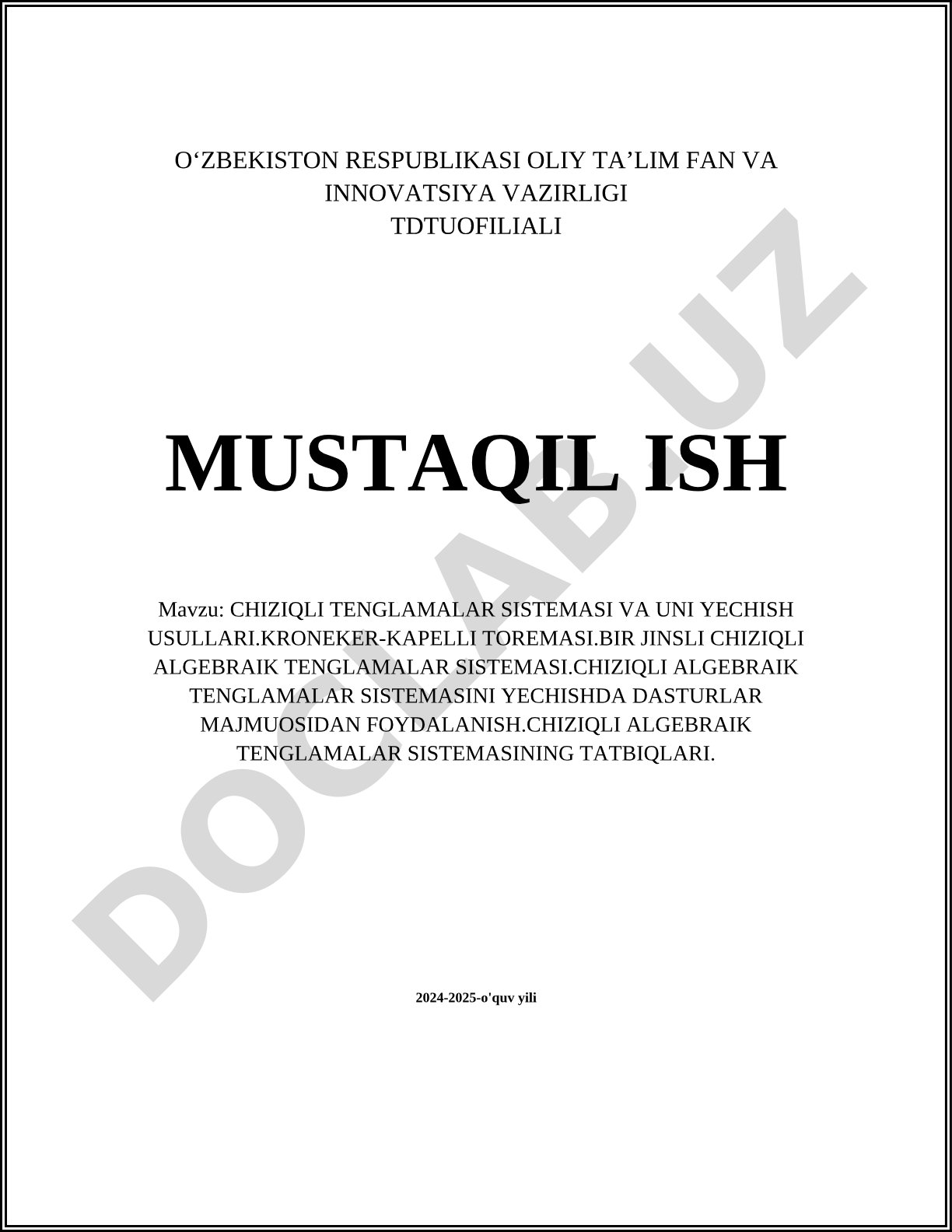 Chiziqli tenglamalar sistemasi va uni yechish usullari