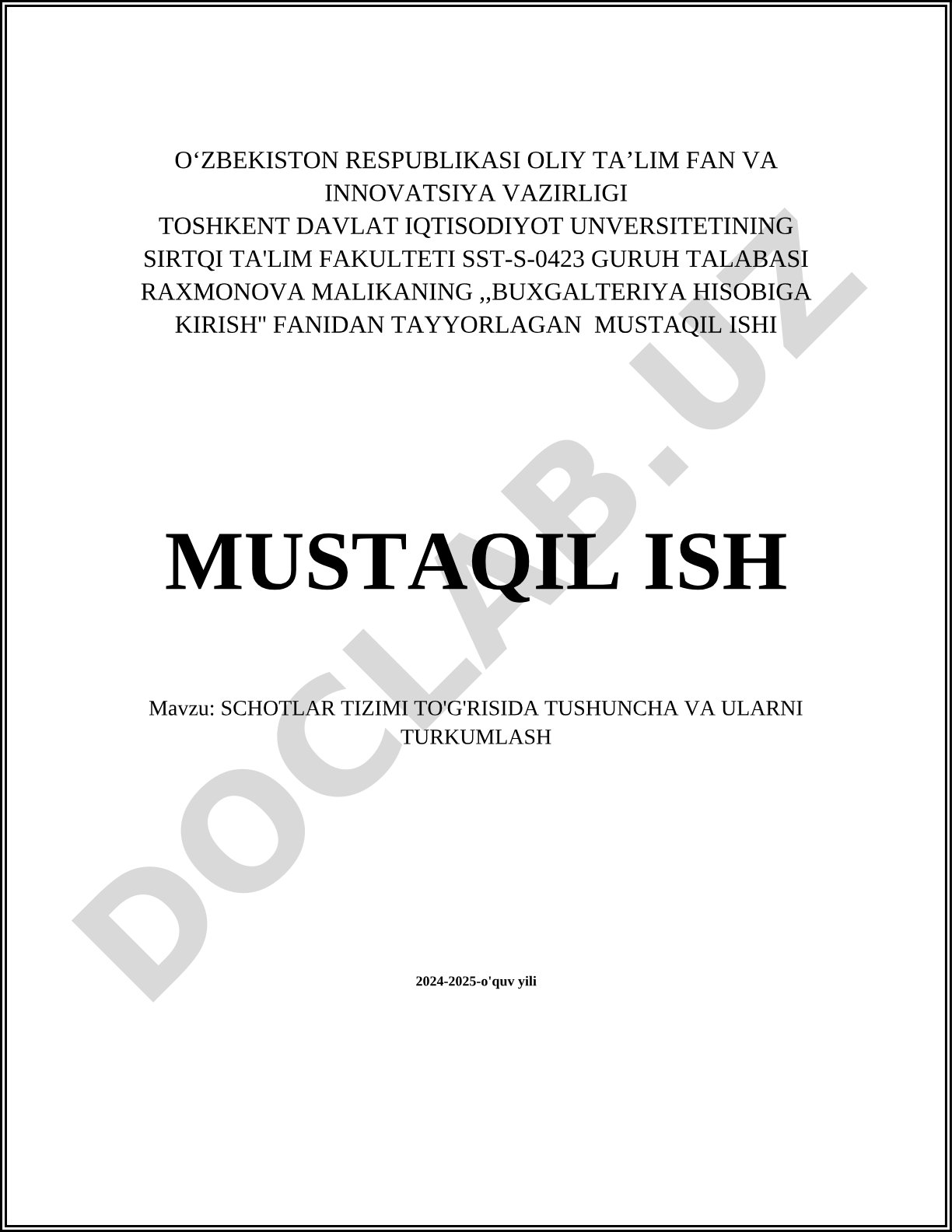 Schotlar tizimi to'g'risida tushuncha va ularni turkumlash