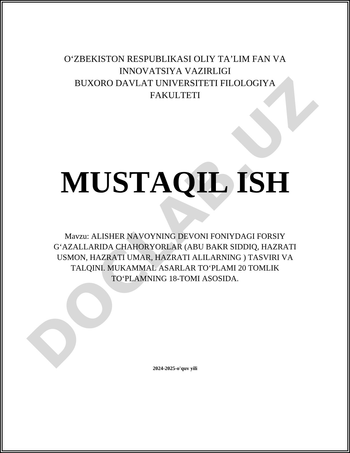 Alisher Navoiyning devoni foniyidagi forsiy gʻazallarida Chahoryorlar tasviri va talqini