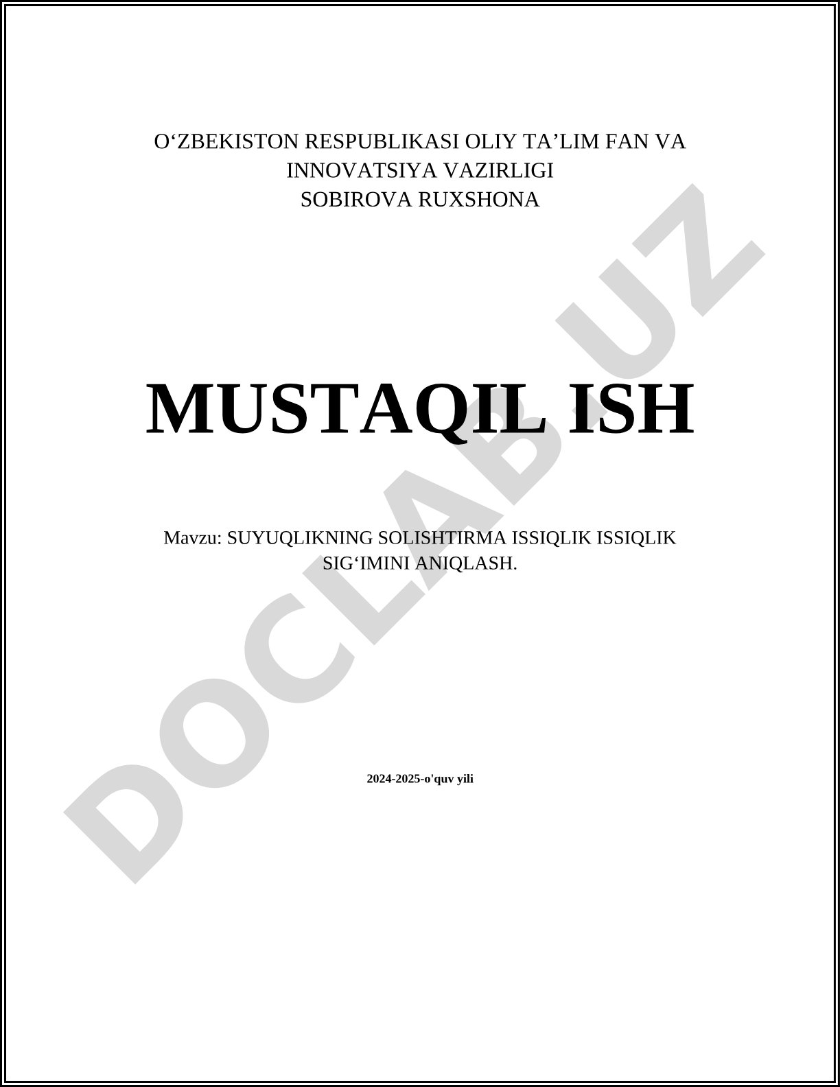 Suyuqlikning solishtirma issiqlik sig'imini aniqlash