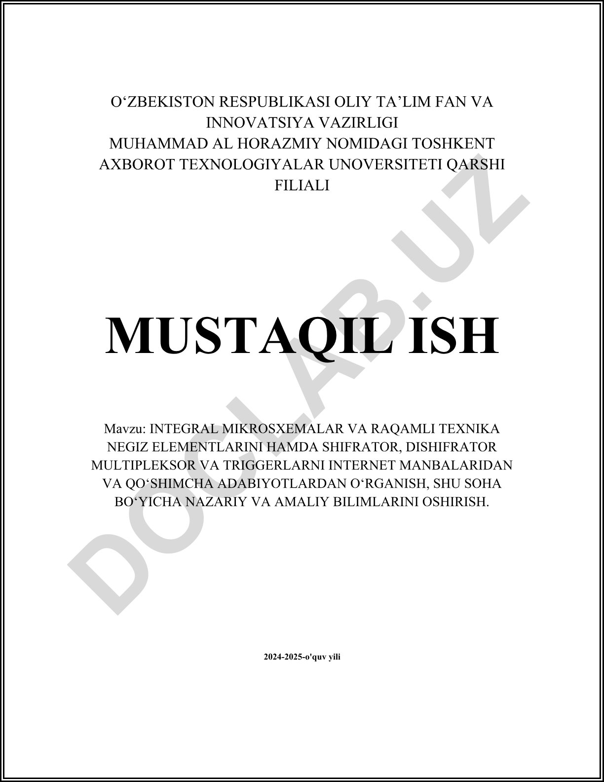 Integral mikrosxemalar va raqamli texnika negiz elementlarini o'rganish