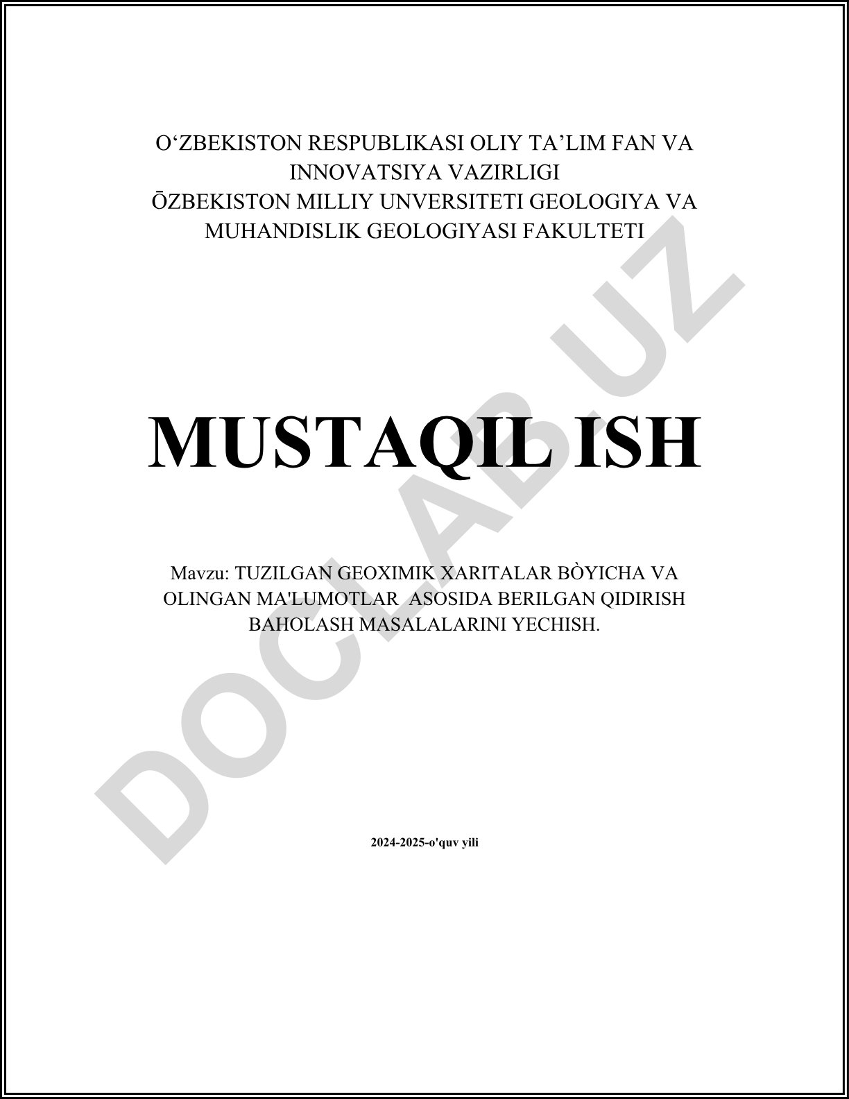 Tuzilgan geoximik xaritalar bo'yicha qidirish baholash masalalari