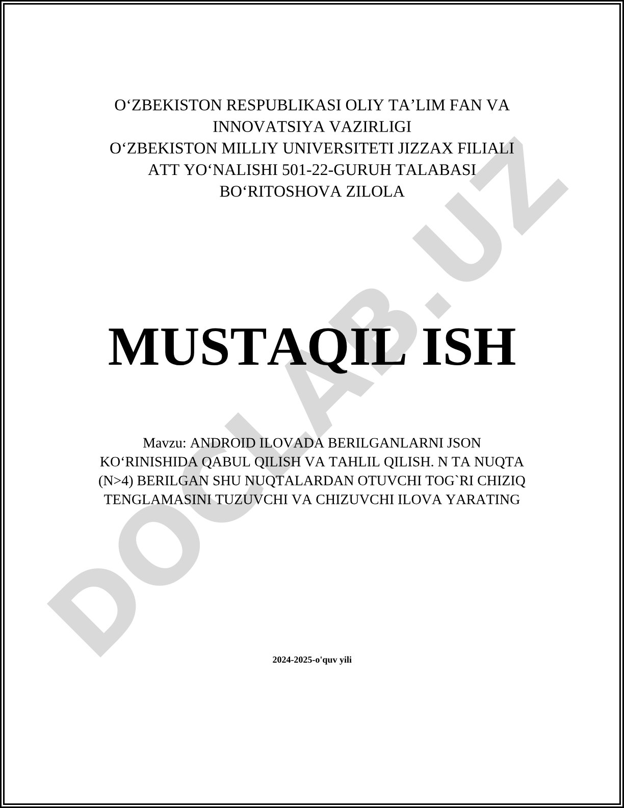 Android ilovada berilganlarni JSON ko'rinishida qabul qilish va tahlil qilish