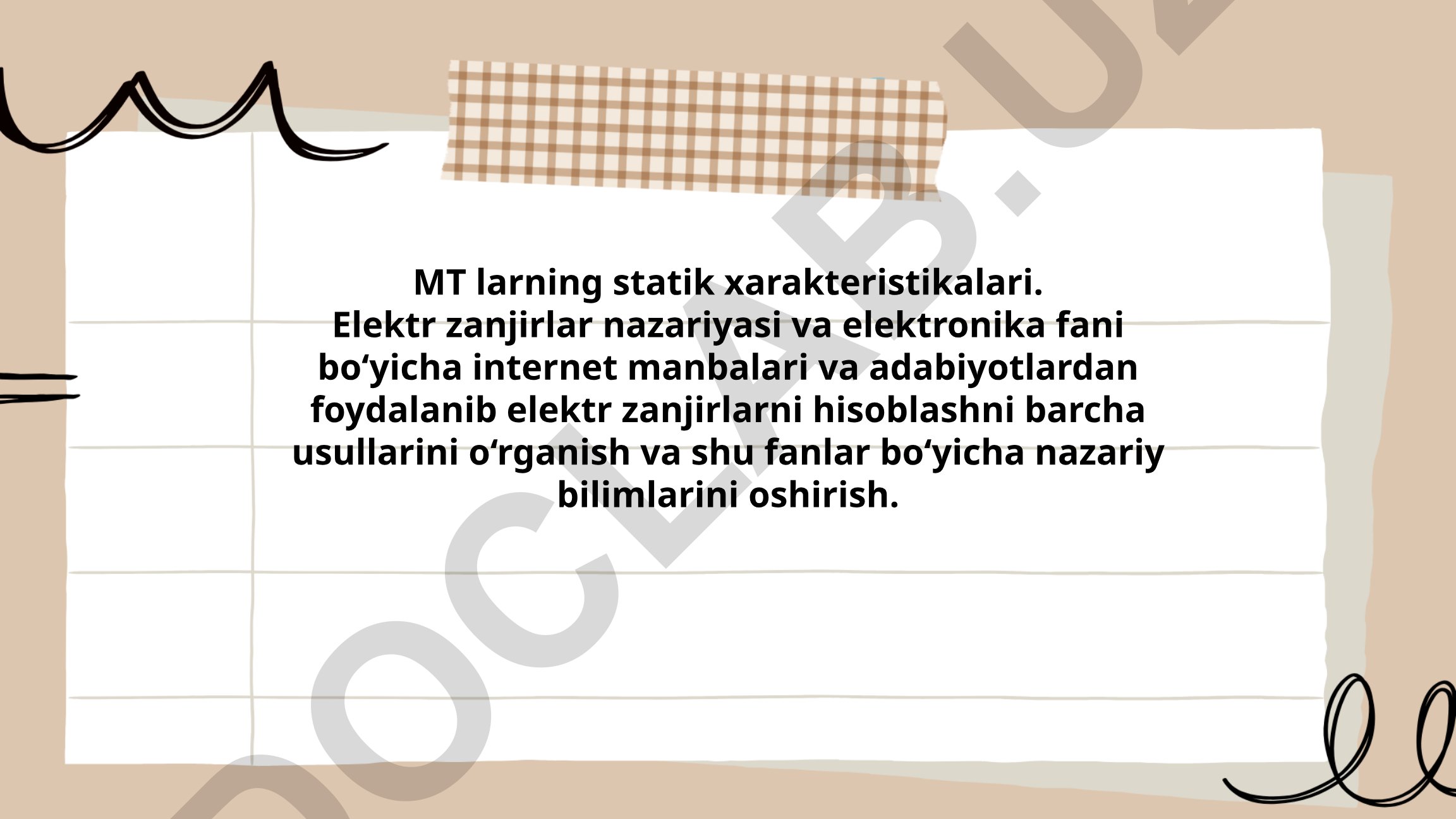 MT larning statik xarakteristikalari va elektr zanjirlarni hisoblash usullari