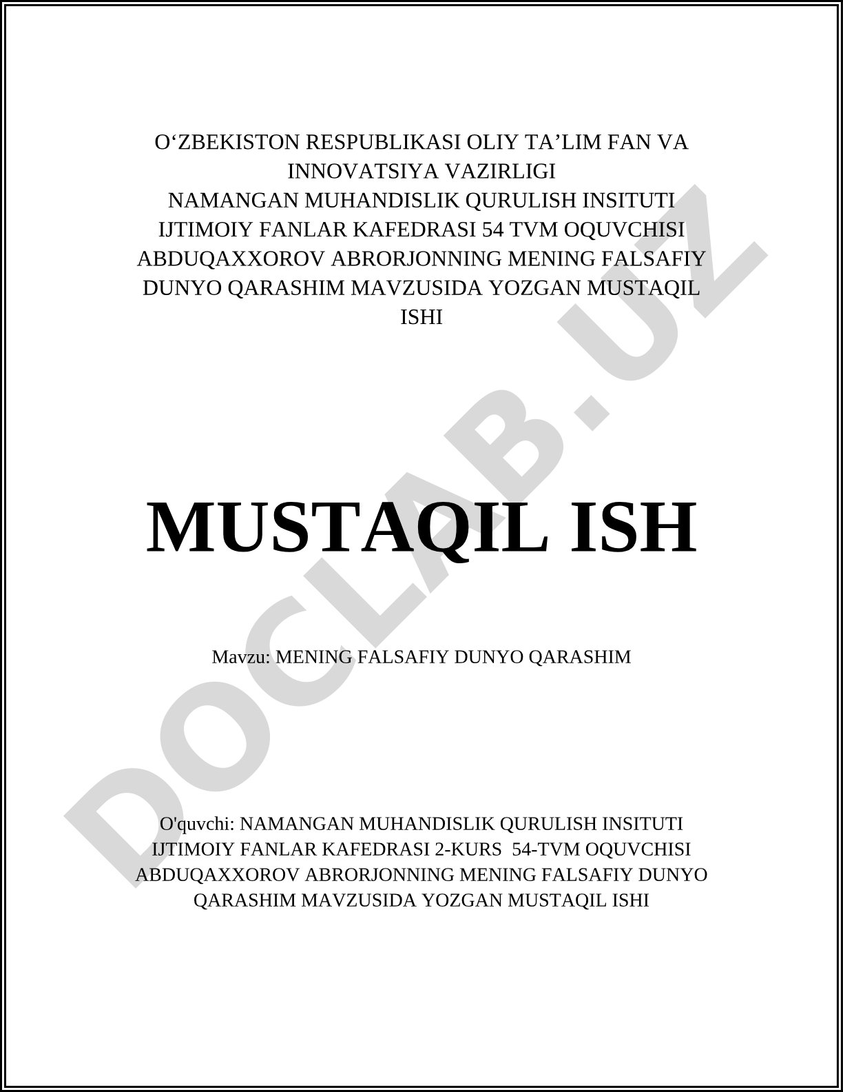 Mening falsafiy dunyo qarashim