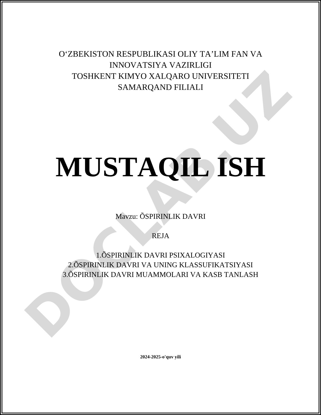 O'spirinlik davri psixologiyasi