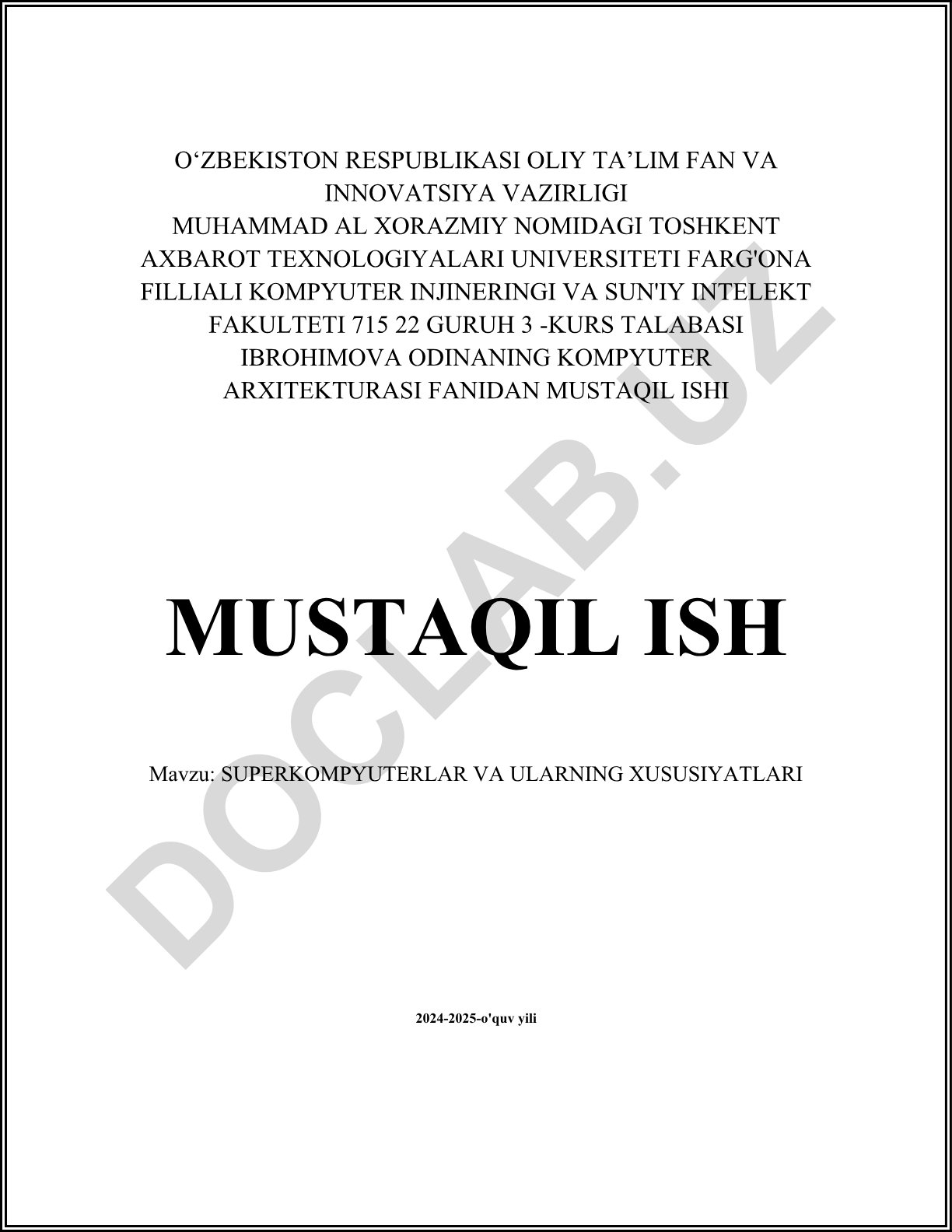 Superkompyuterlar va ularning xususiyatlari