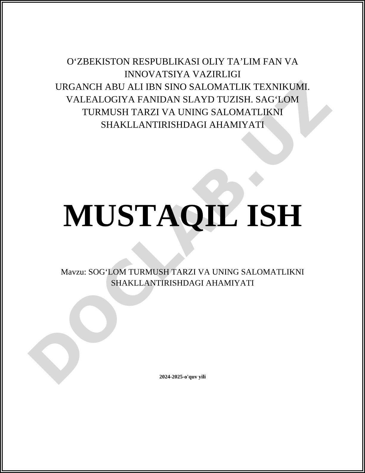 Sog'lom turmush tarzi va uning salomatlikni shakllantirishdagi ahamiyati