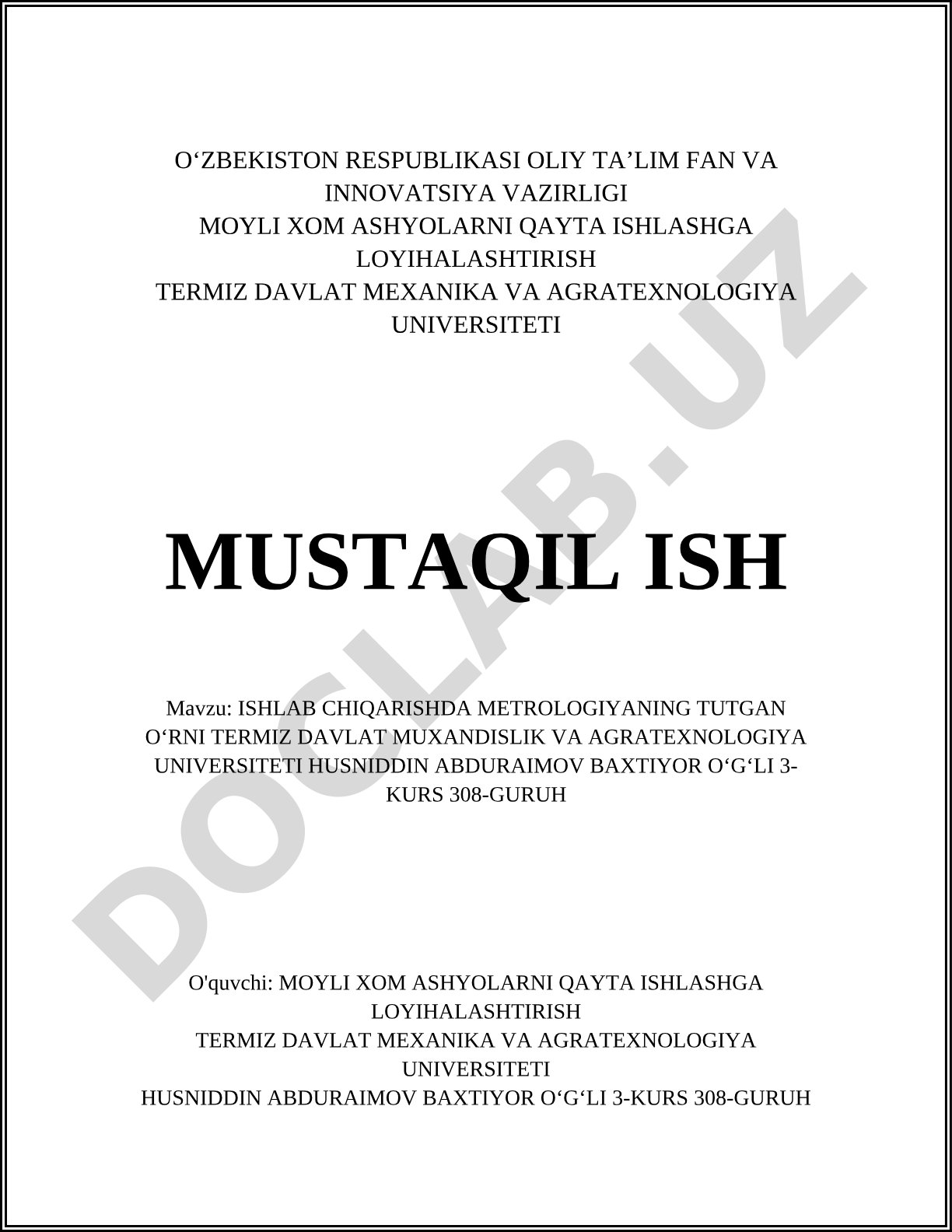 Ishlab chiqarishda metrologiyaning tutgan o'rni