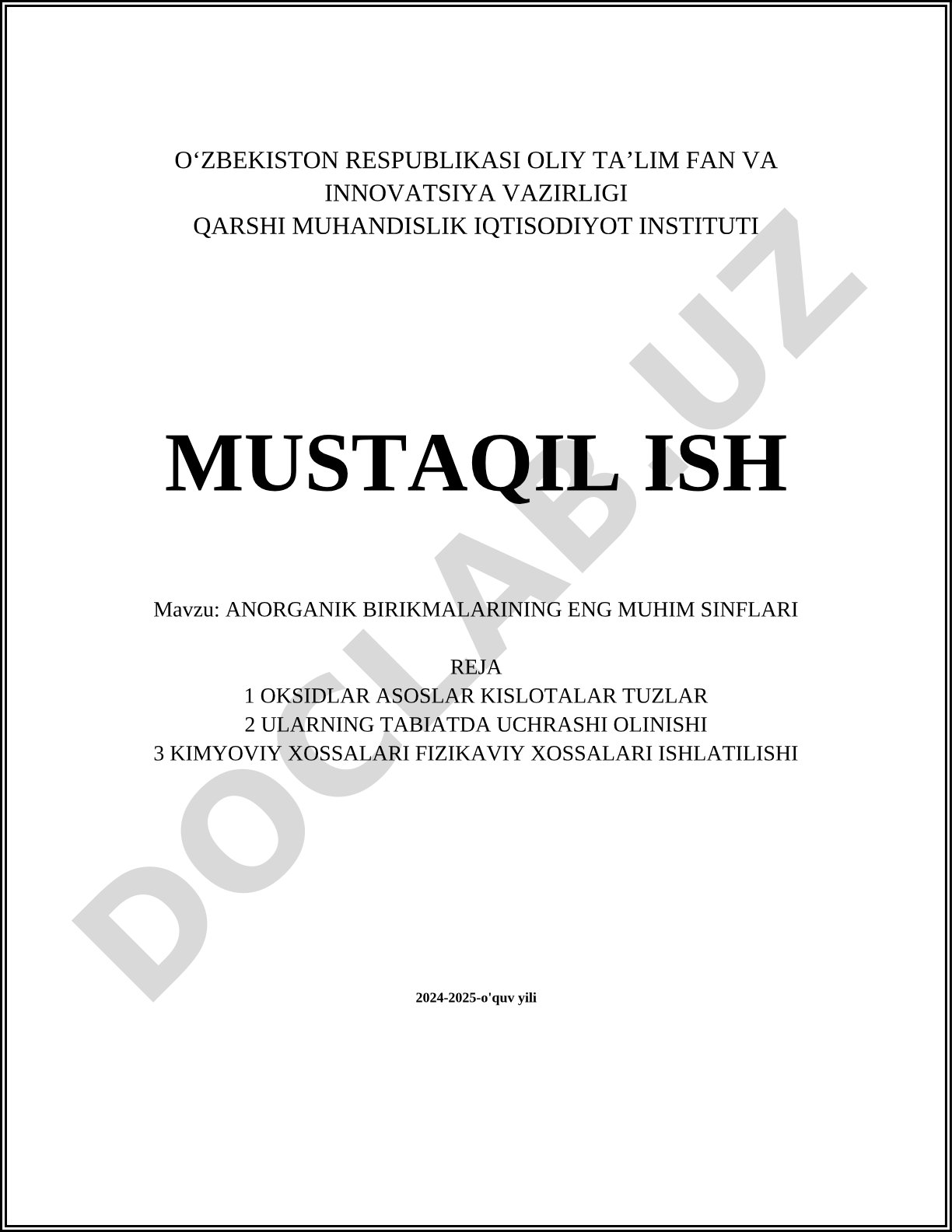 Anorganik birikmalarining eng muhim sinflari