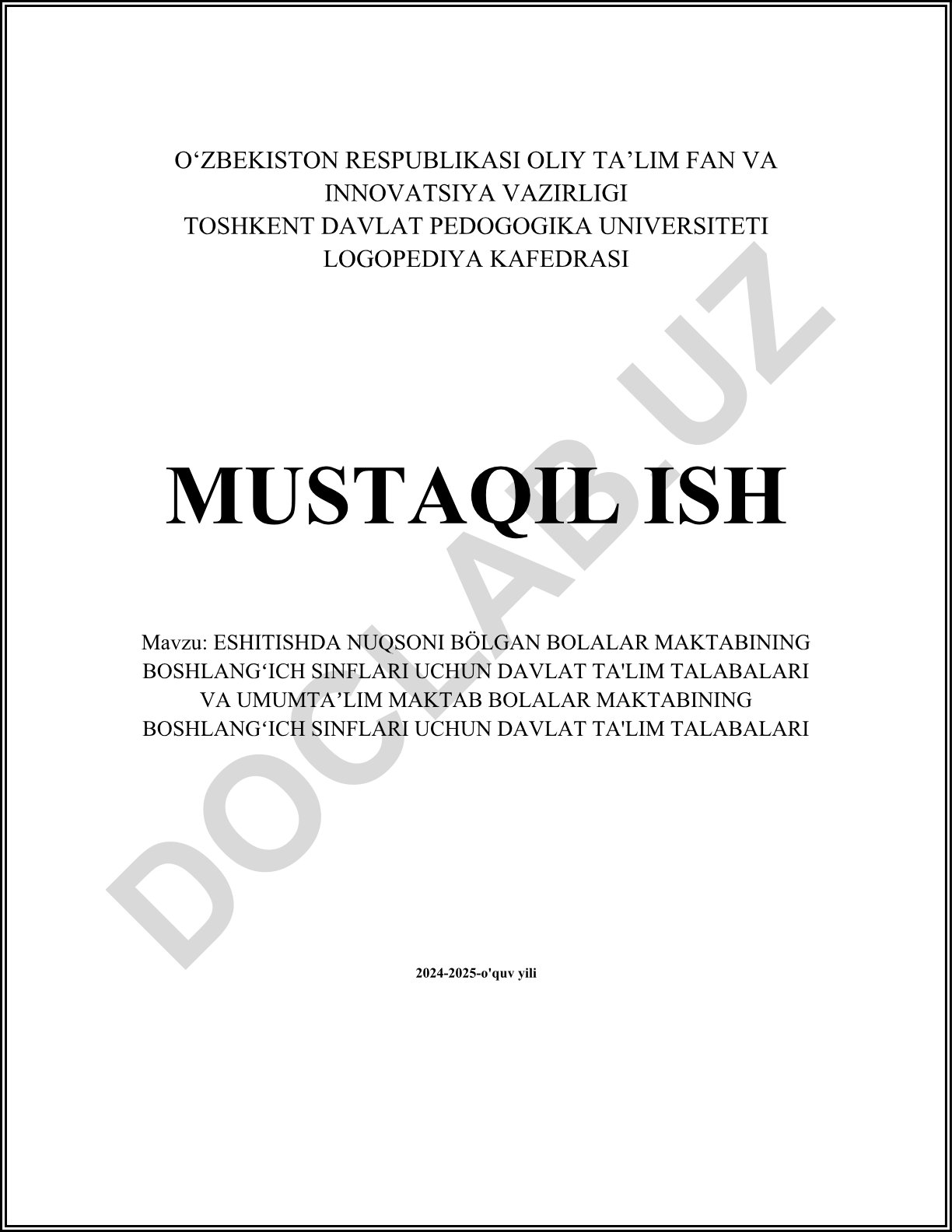 Eshitishda nuqsoni bo'lgan bolalar maktabining boshlang'ich sinflari uchun davlat ta'lim talabalari