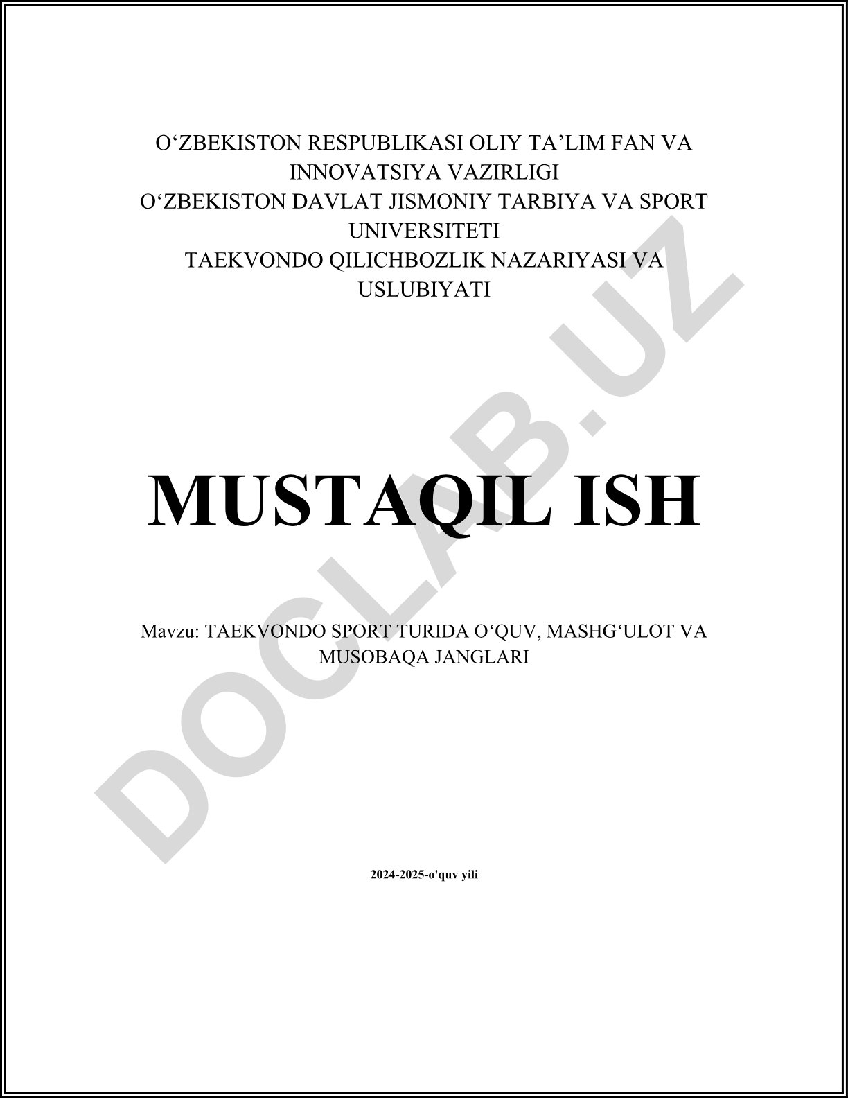 Taekvondo sport turida o'quv, mashg'ulot va musobaqa janglari