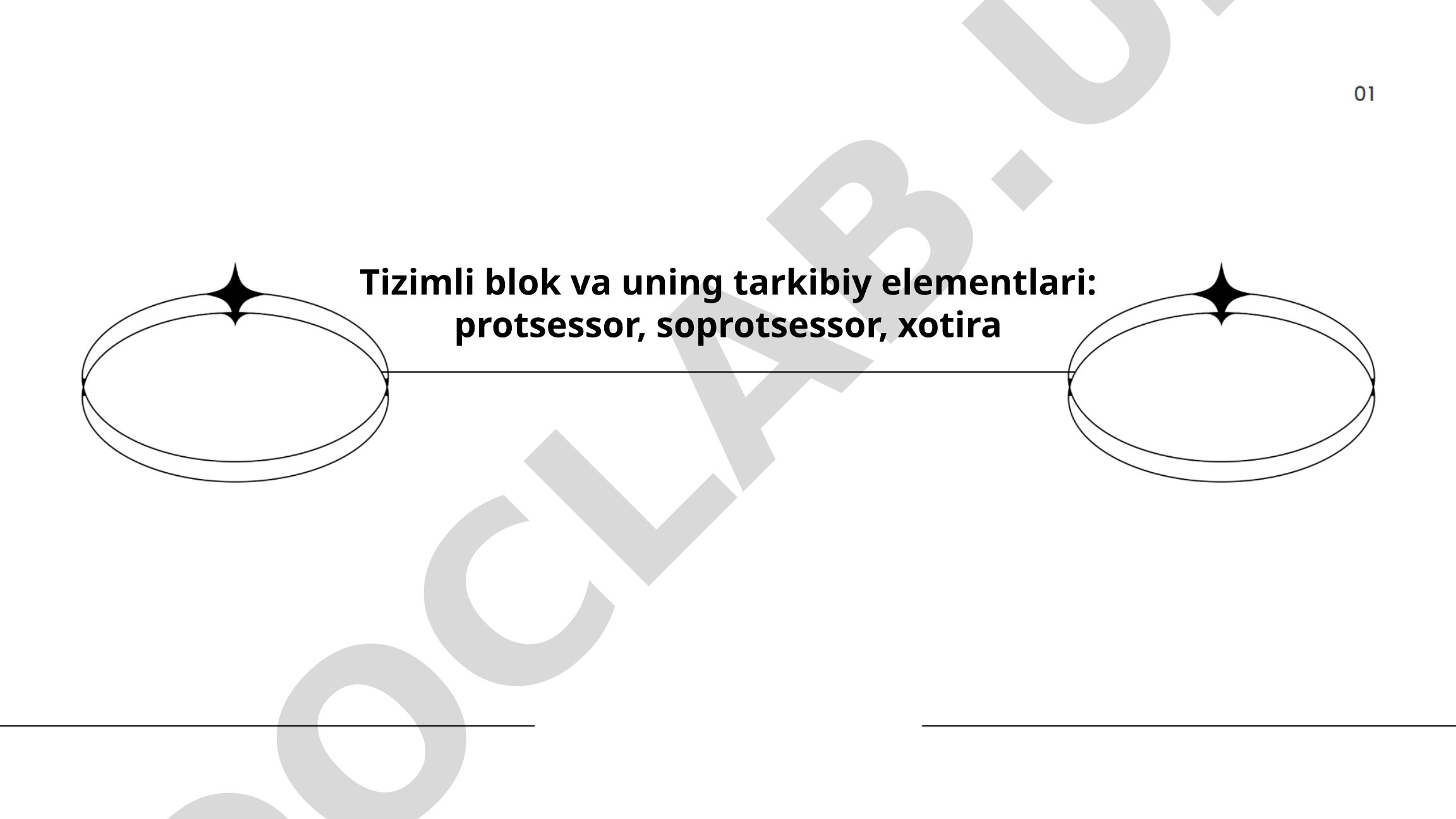 Tizimli blok va uning tarkibiy elementlari: protsessor, soprotsessor, xotira