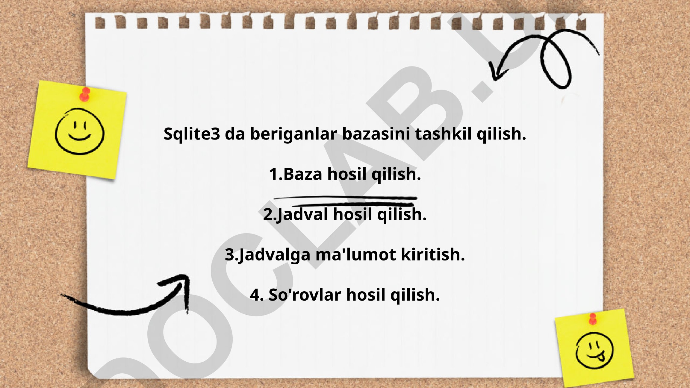 SQLite3 da ma'lumotlar bazasini tashkil qilish