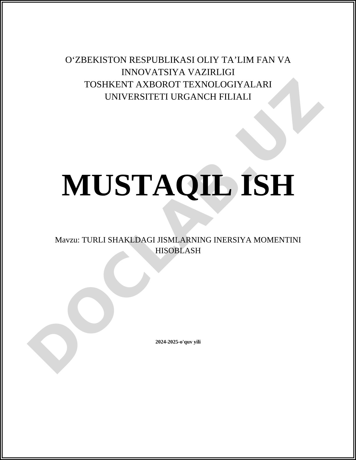 Turli shakldagi jismlarning inersiya momentini hisoblash