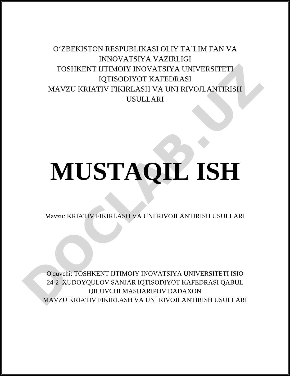 Kreativ fikrlash va uni rivojlantirish usullari