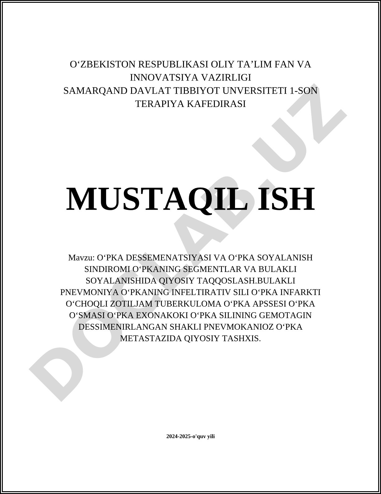 O'pka dessemenatsiyasi va o'pka soyalanish sindromi