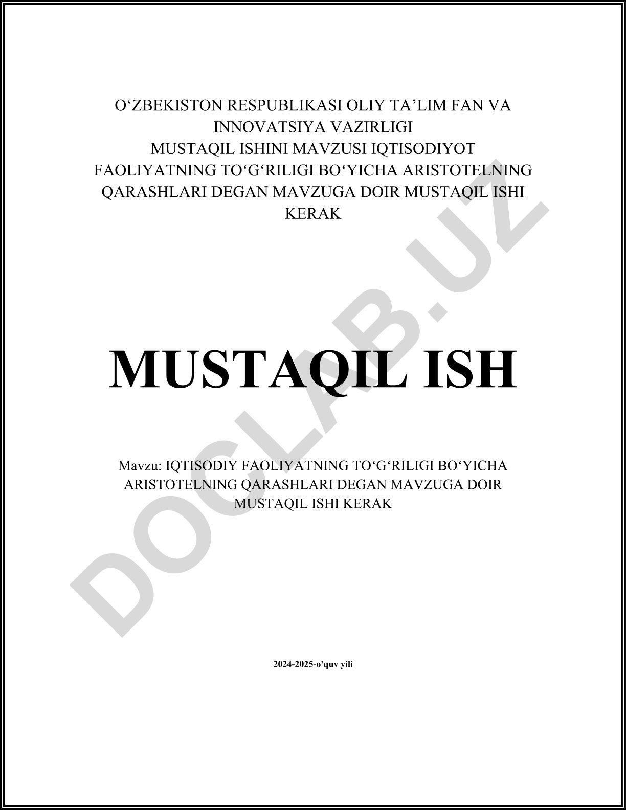 Iqtisodiy faoliyatning to'g'riligi bo'yicha Aristotelning qarashlari