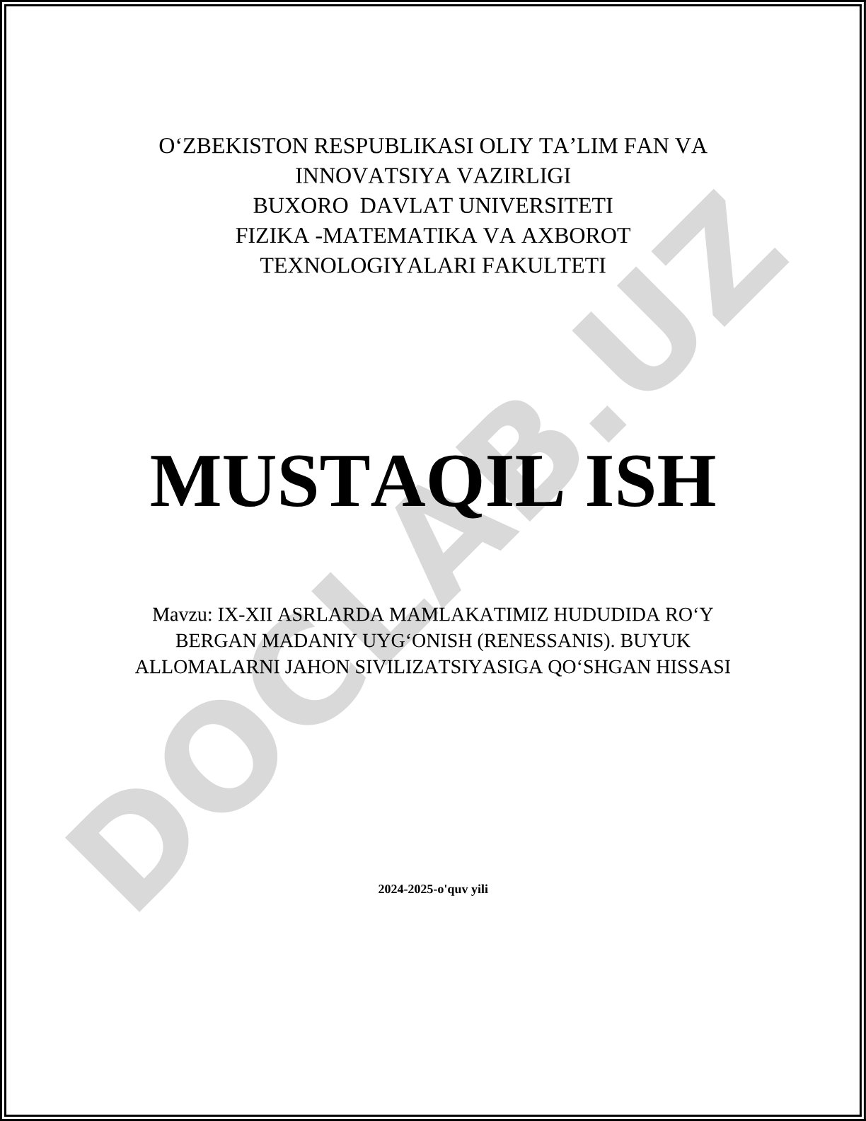 IX-XII asrlarda mamlakatimiz hududida roʻy bergan madaniy uygʻonish (Renessans)