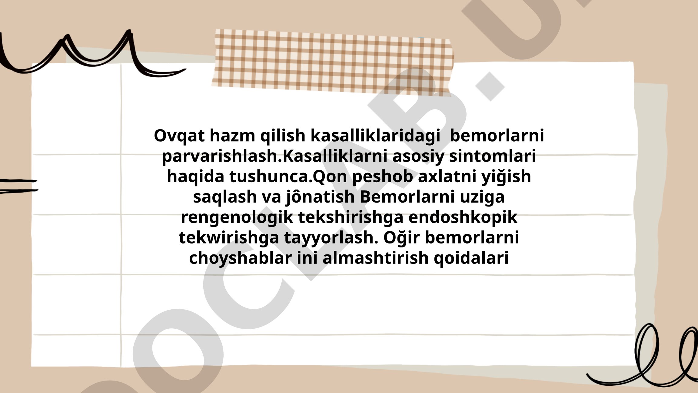 Ovqat hazm qilish kasalliklaridagi bemorlarni parvarishlash