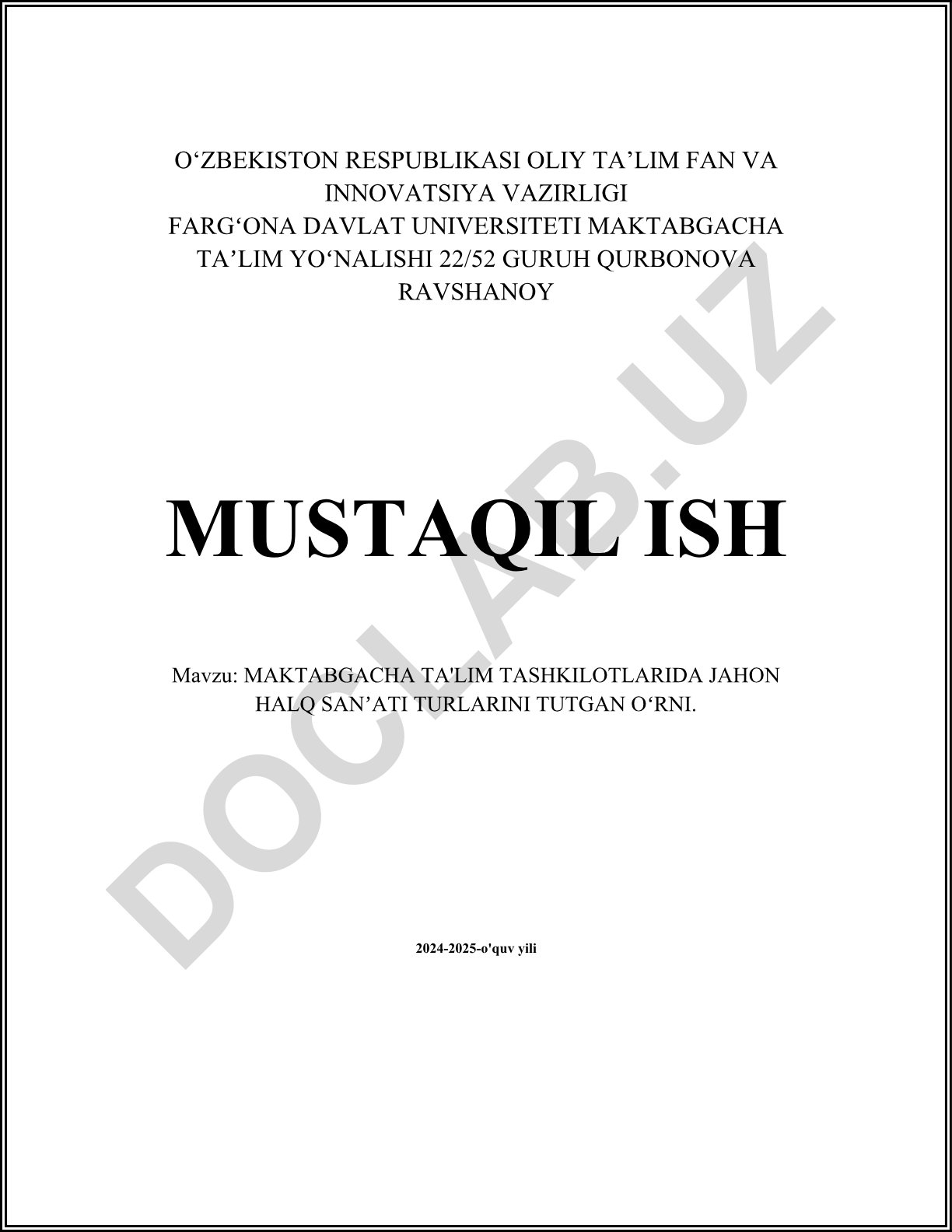 Maktabgacha ta'lim tashkilotlarida jahon xalq san'ati turlarini tutgan o'rni