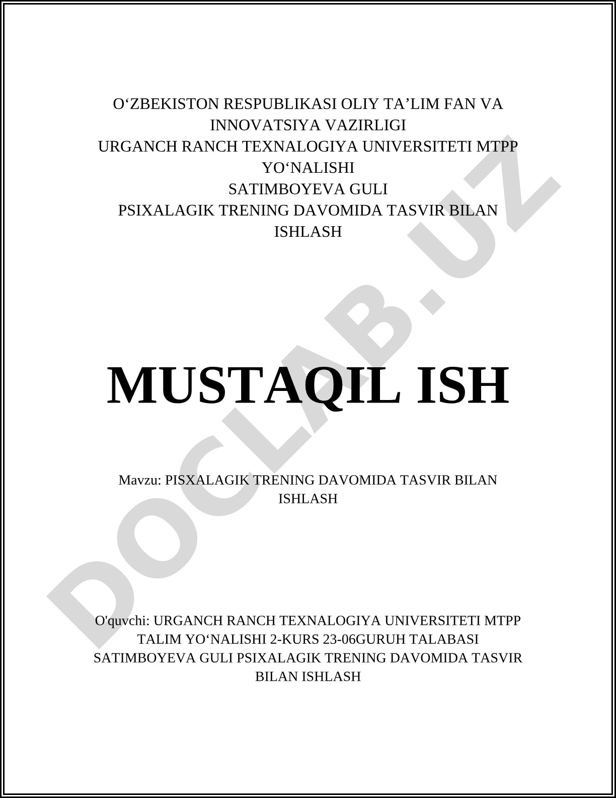 Psixalogik trening davomida tasvir bilan ishlash