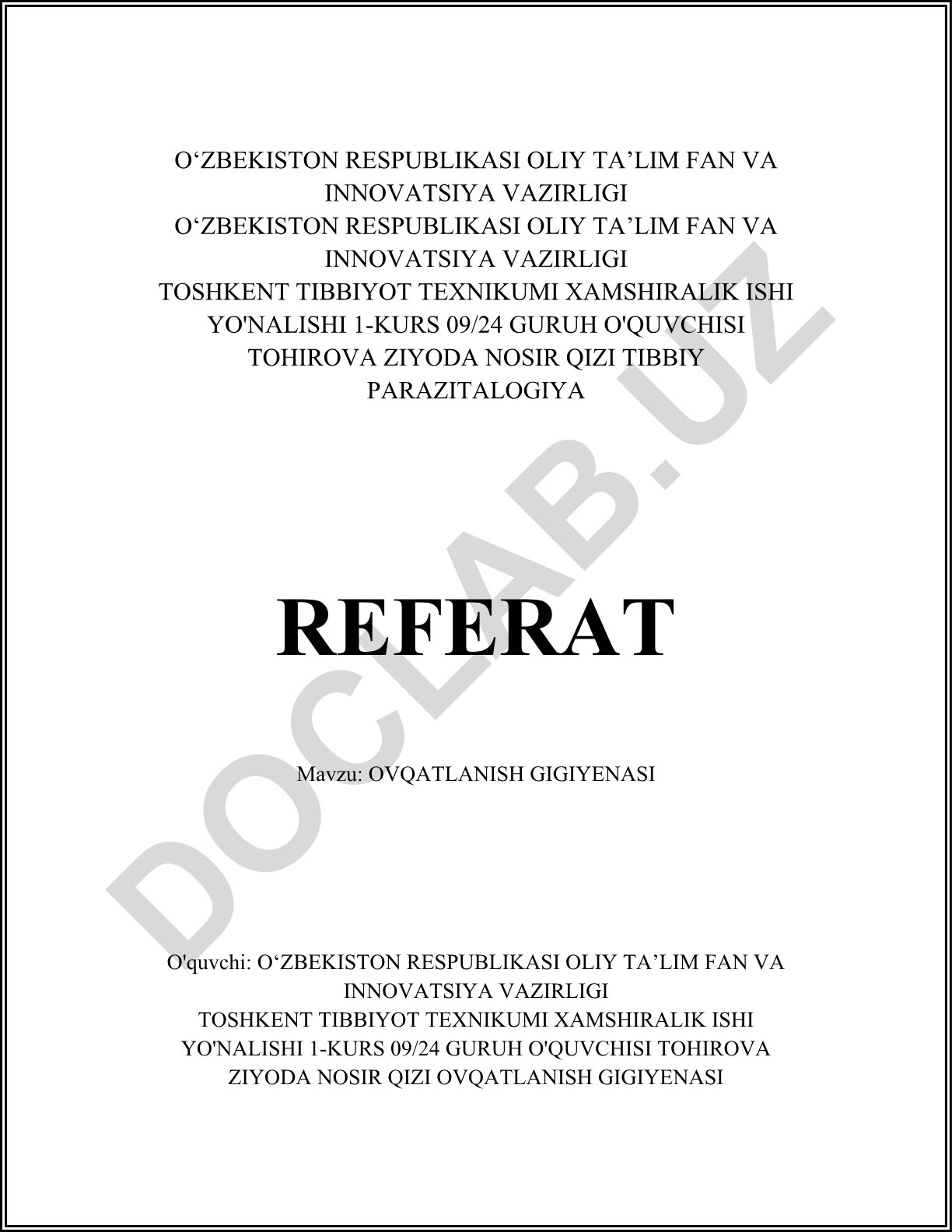 Ovqatlanish gigiyenasi