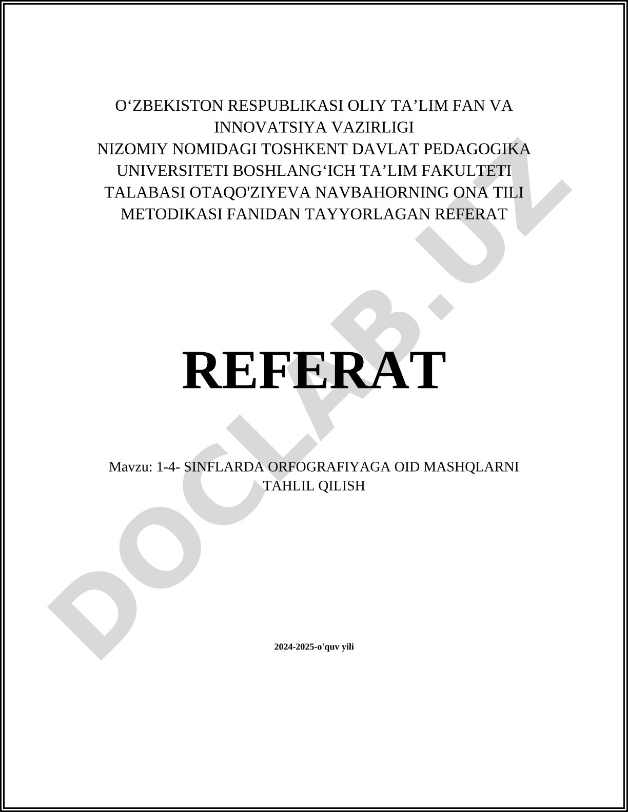 1-4-sinflarda orfografiyaga oid mashqlarni tahlil qilish