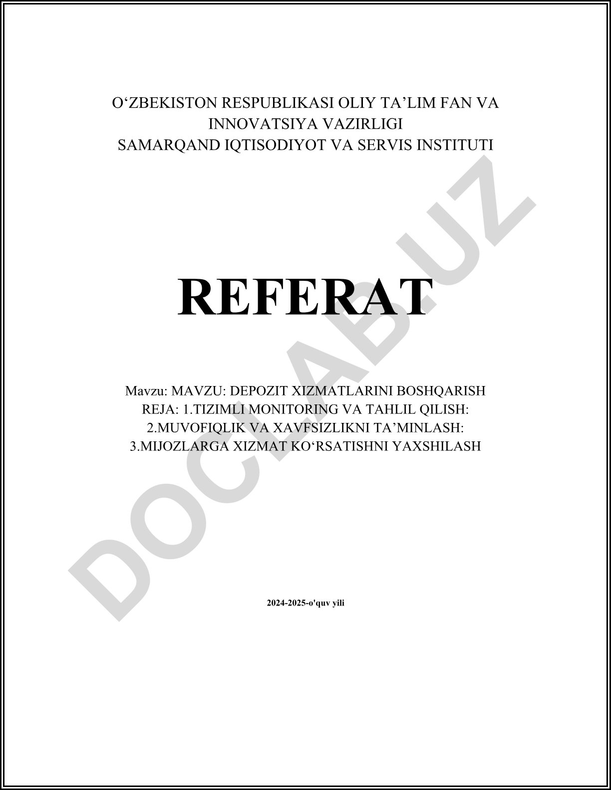 Depozit xizmatlarini boshqarish