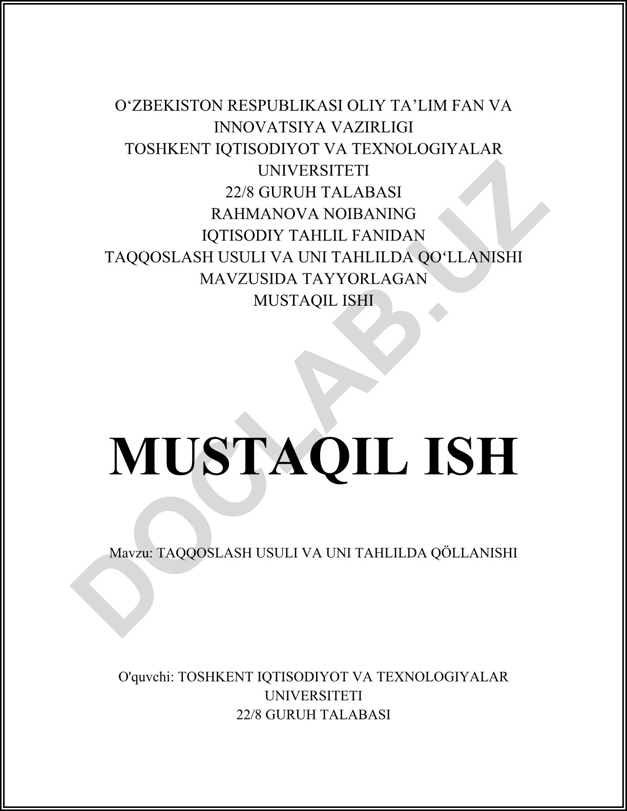Taqqoslash usuli va uni tahlilda qoʻllanishi