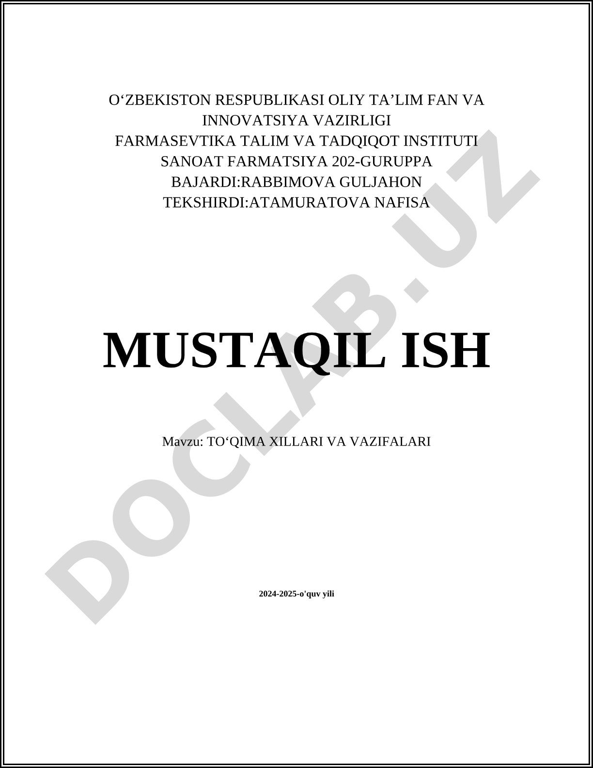 Toʻqima xillari va vazifalari