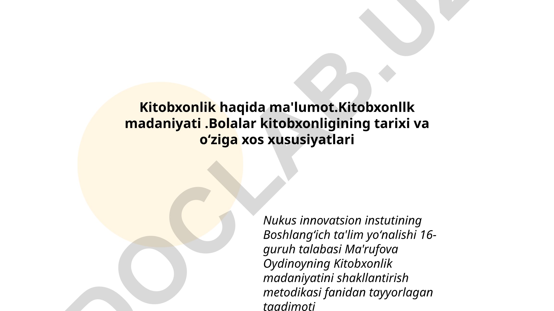 Kitobxonlik madaniyatini shakllantirish metodikasi
