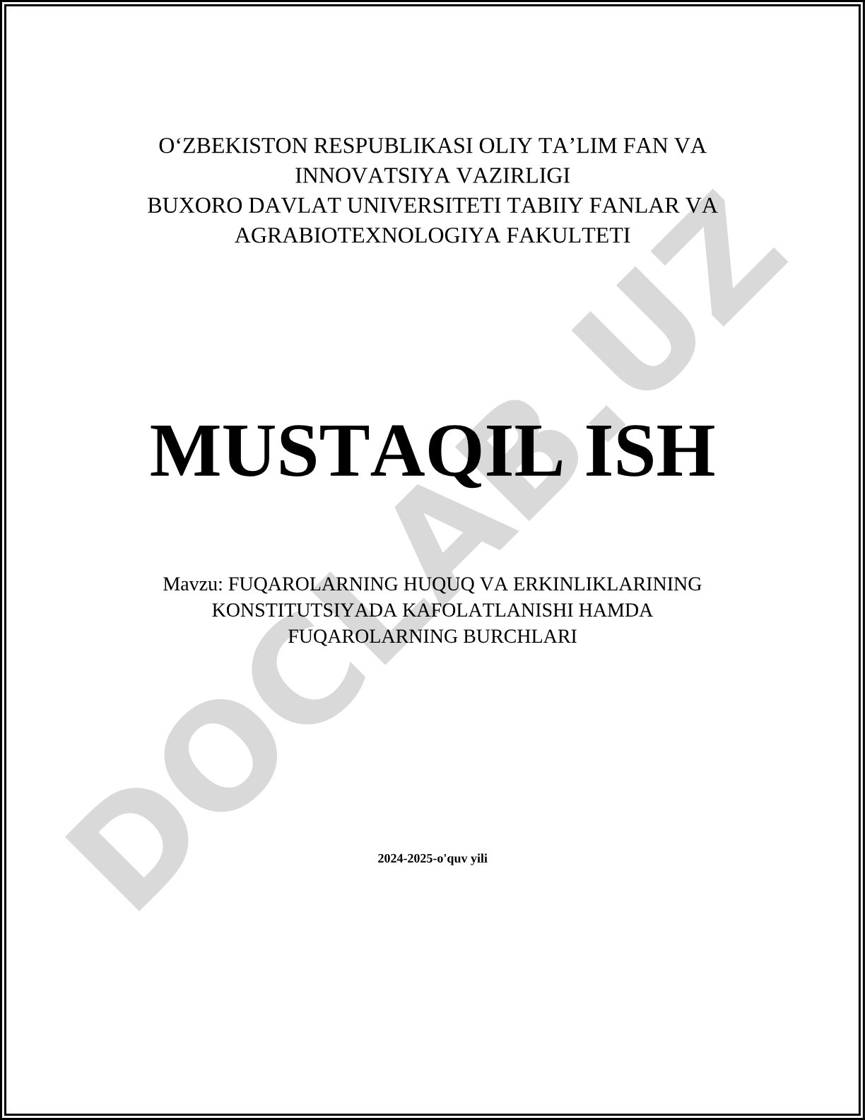 Fuqarolarning huquq va erkinliklarining Konstitutsiyada kafolatlanishi hamda fuqarolarning burchlari