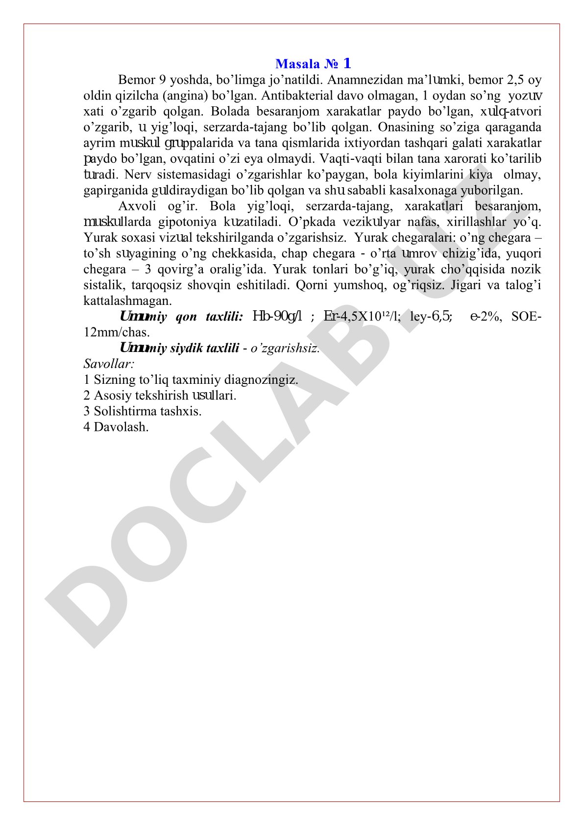 9 yoshli bemorda qizilchadan keyingi asoratlar