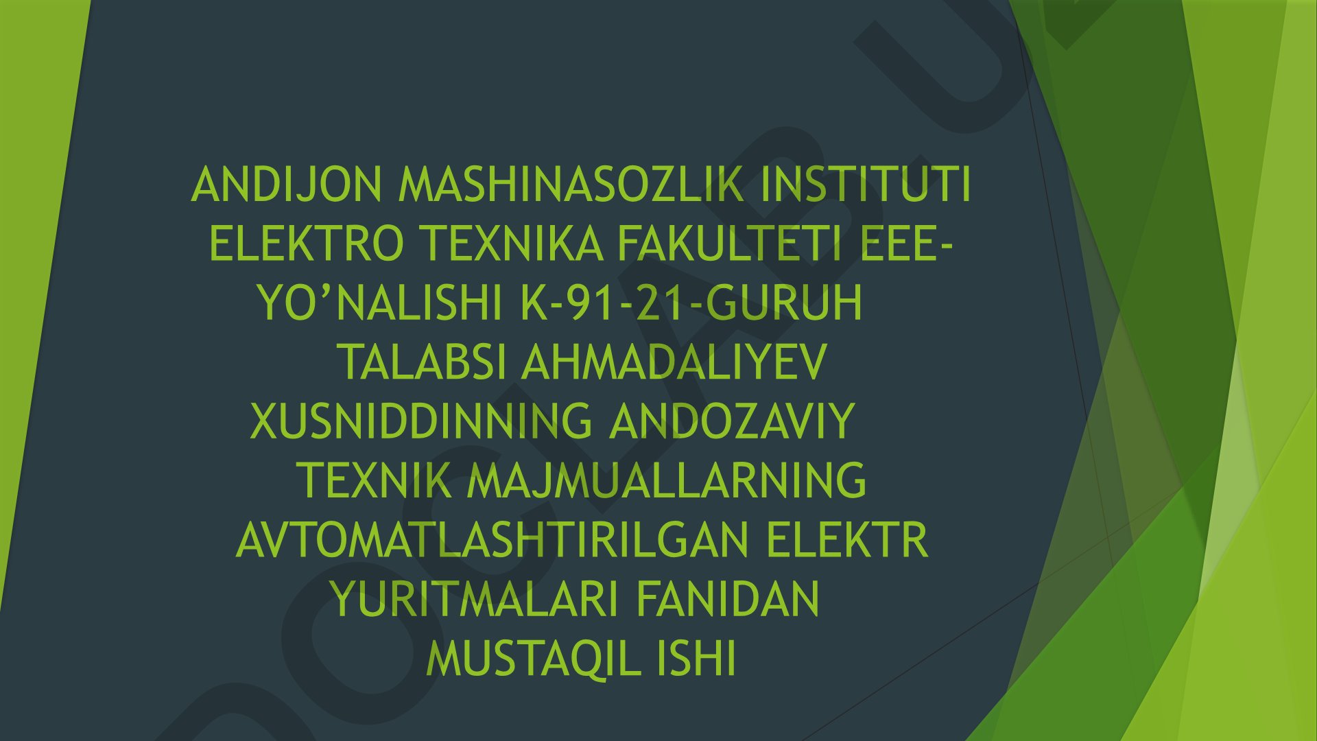 Andozaviy texnik majmuallarning avtomatlashtirilgan elektr yuritmalari