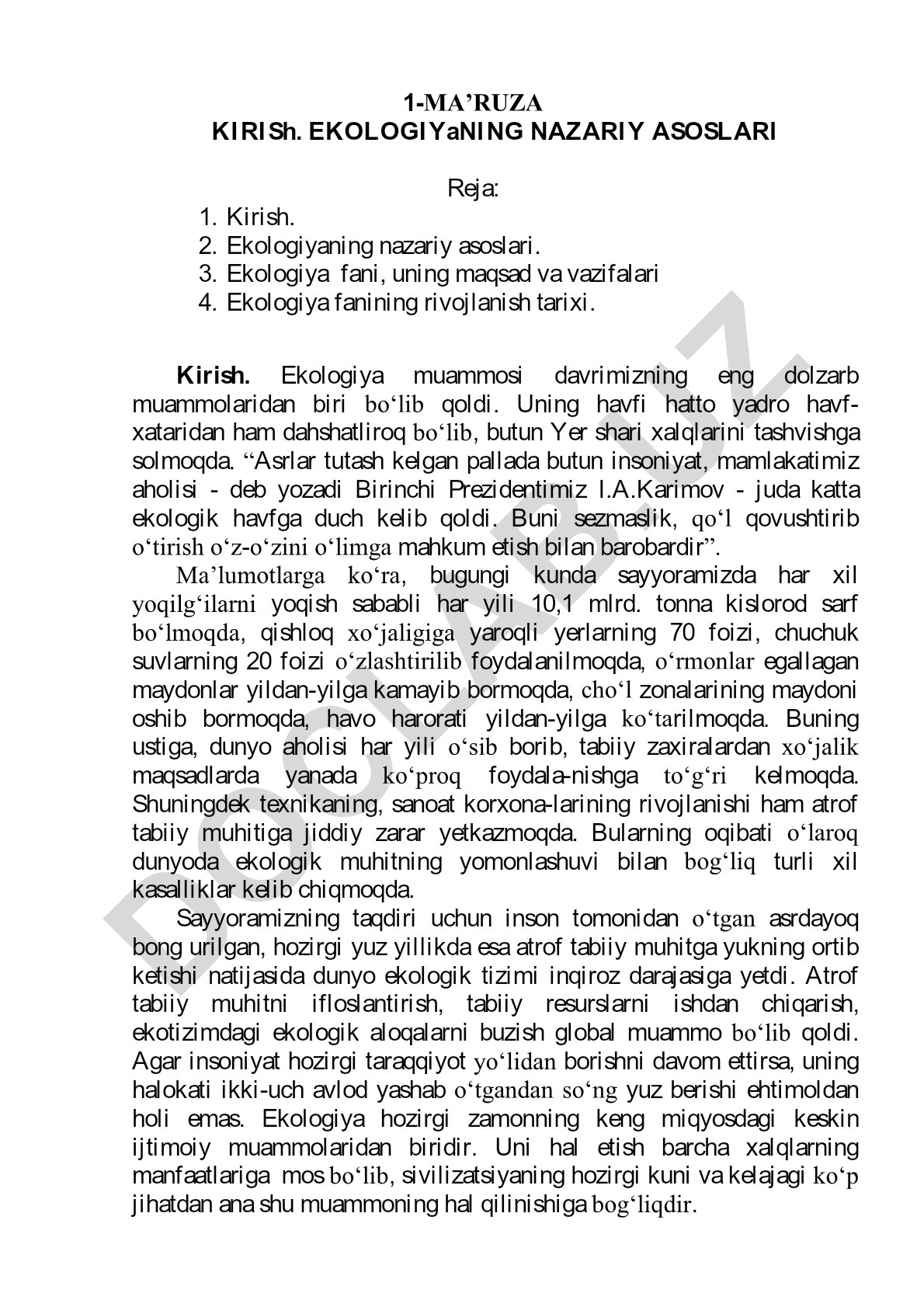 Ekologiyaning nazariy asoslari