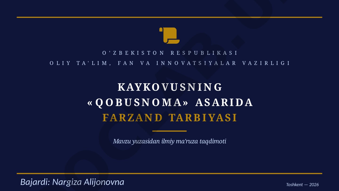 Kaykovusning «Qobusnoma» asarida farzand tarbiyasi