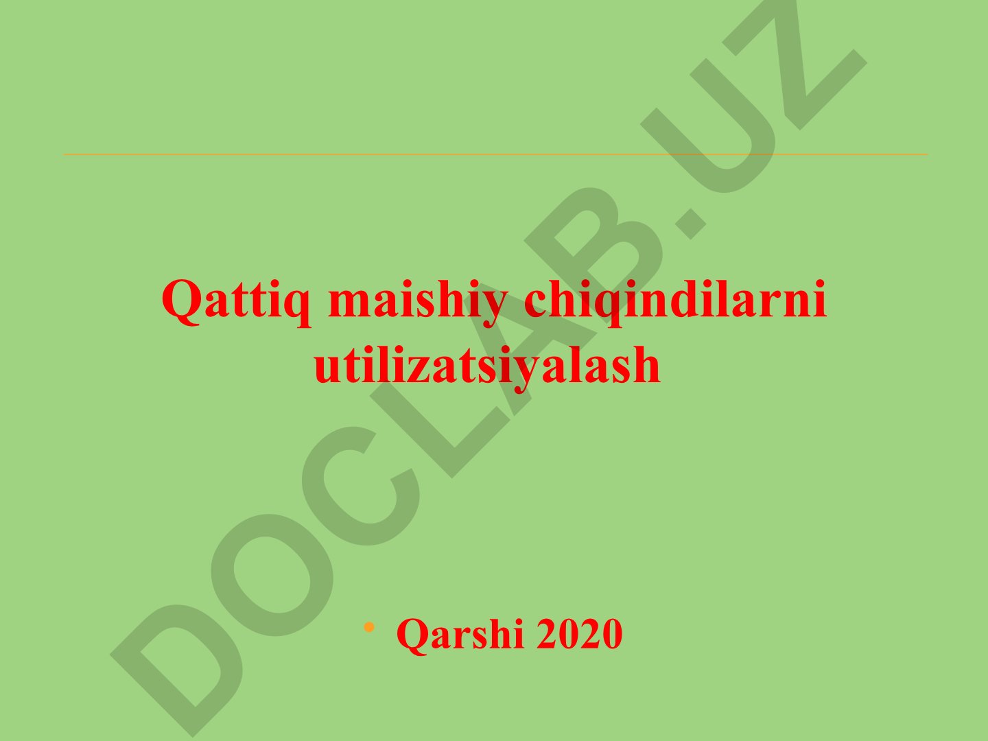 Qattiq maishiy chiqindilarni utilizatsiyalash faniga kirish