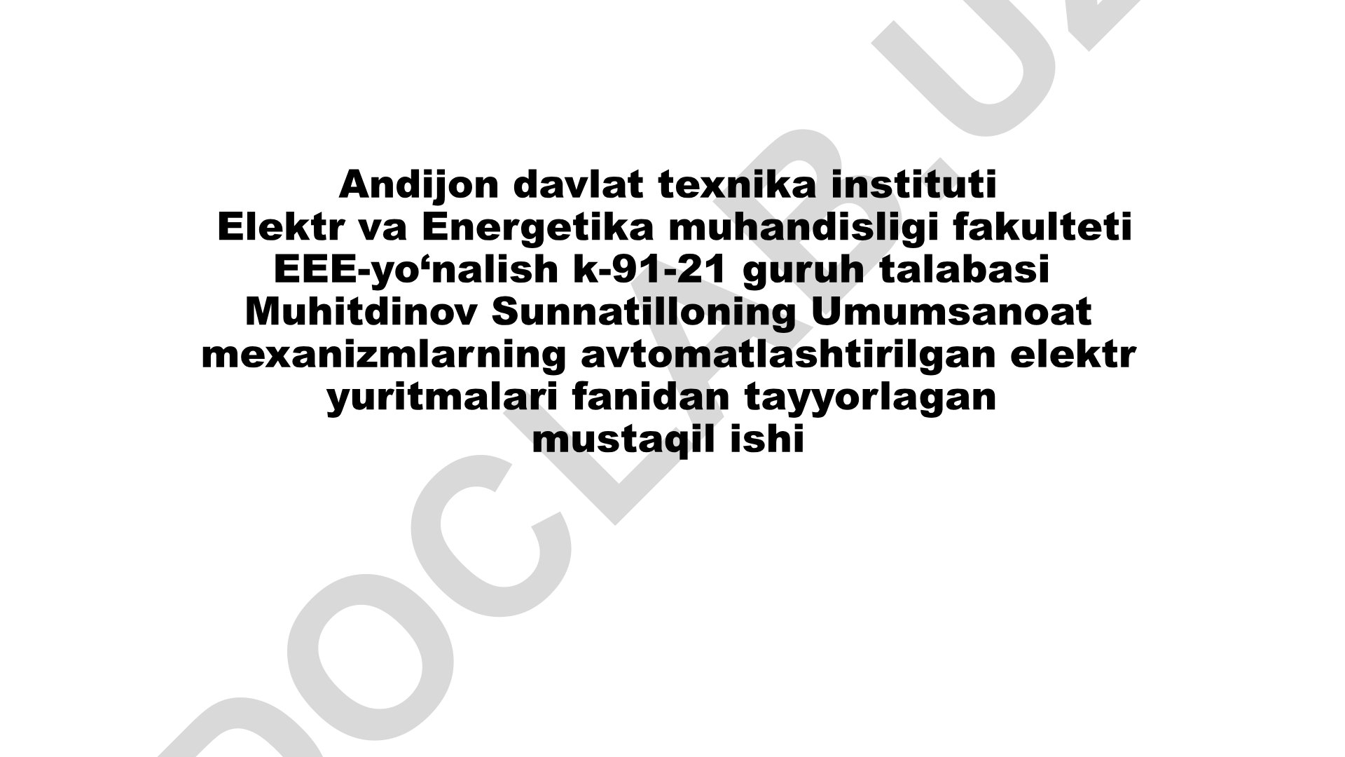 Metro eskalatorining elektr yuritmasi tuzilishi, ishlash prinsipi va tavsiflari