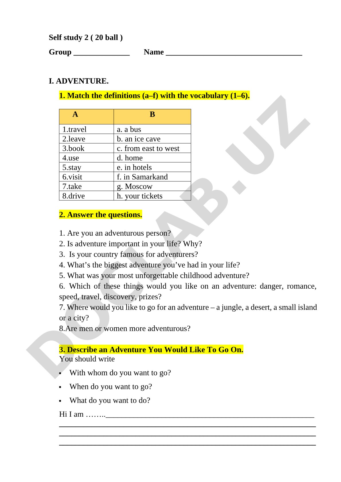 Self study 2: Adventure