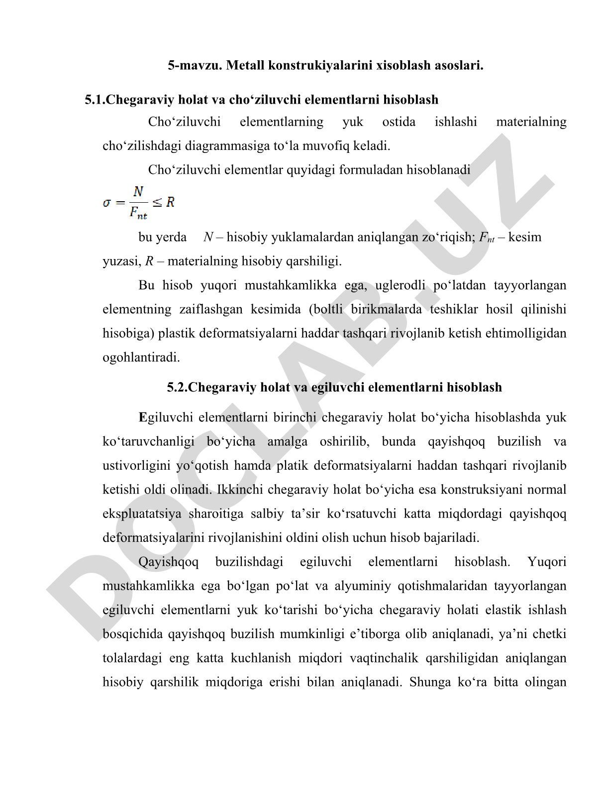 Metall konstruksiyalarini hisoblash asoslari