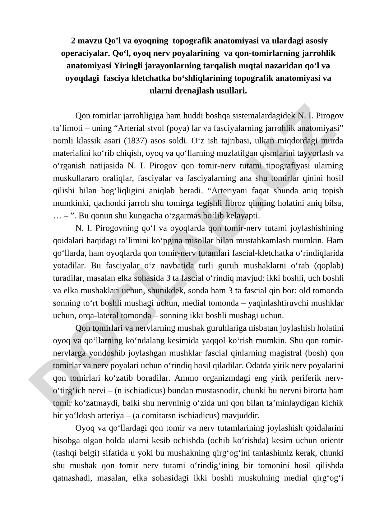 Qo'l va oyoqning topografik anatomiyasi va ulardagi asosiy operatsiyalar