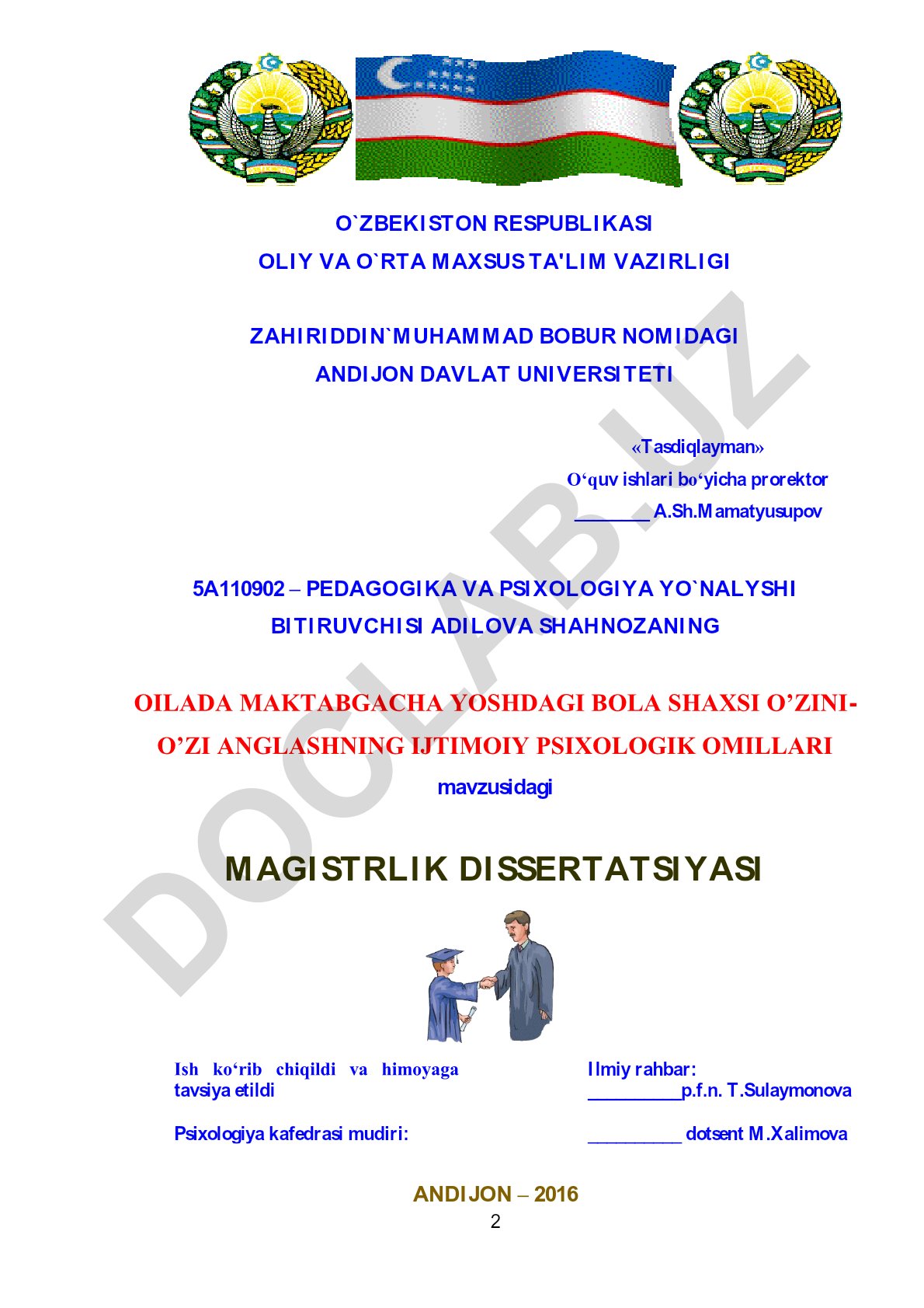 OILADA MAKTABGACHA YOSHDAGI BOLA SHAXSI O'ZINI-O'ZI ANGLASHNING IJTIMOIY PSIXOLOGIK OMILLARI
