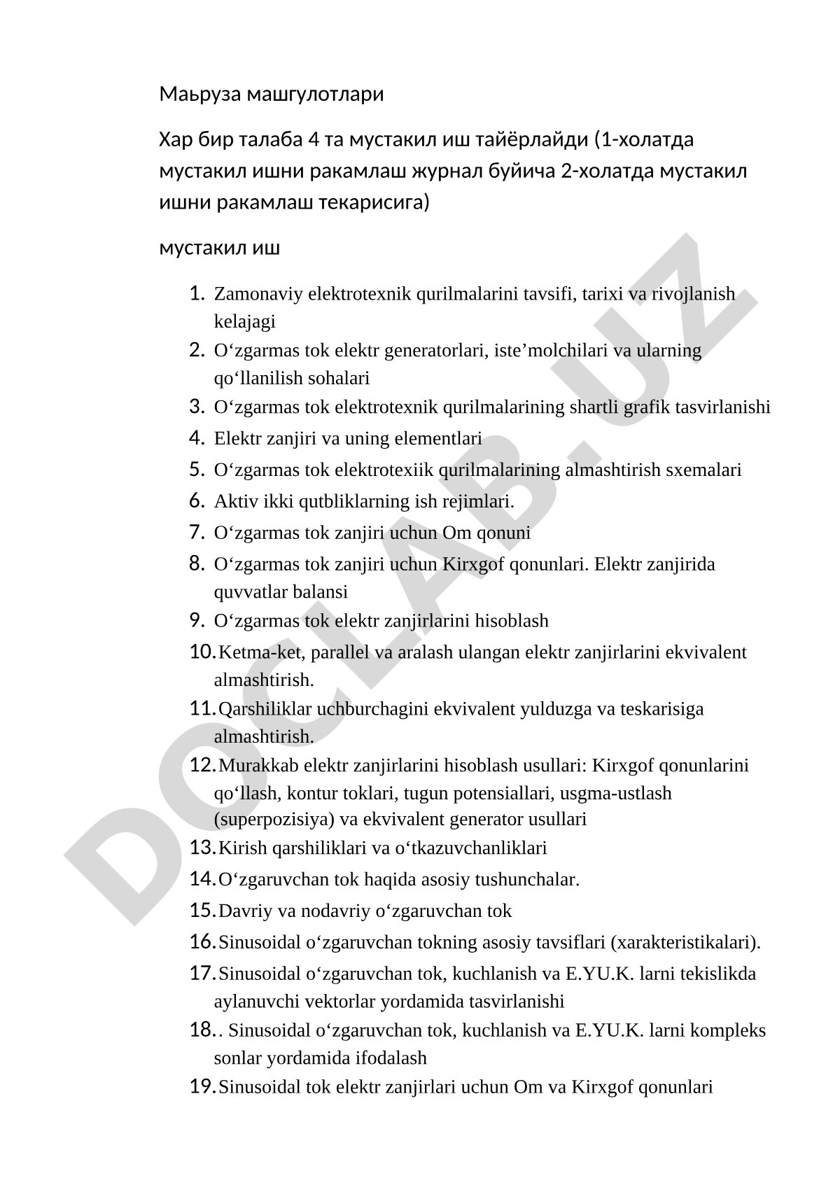 Zamonaviy elektrotexnik qurilmalar va o'zgarmas tok zanjirlari