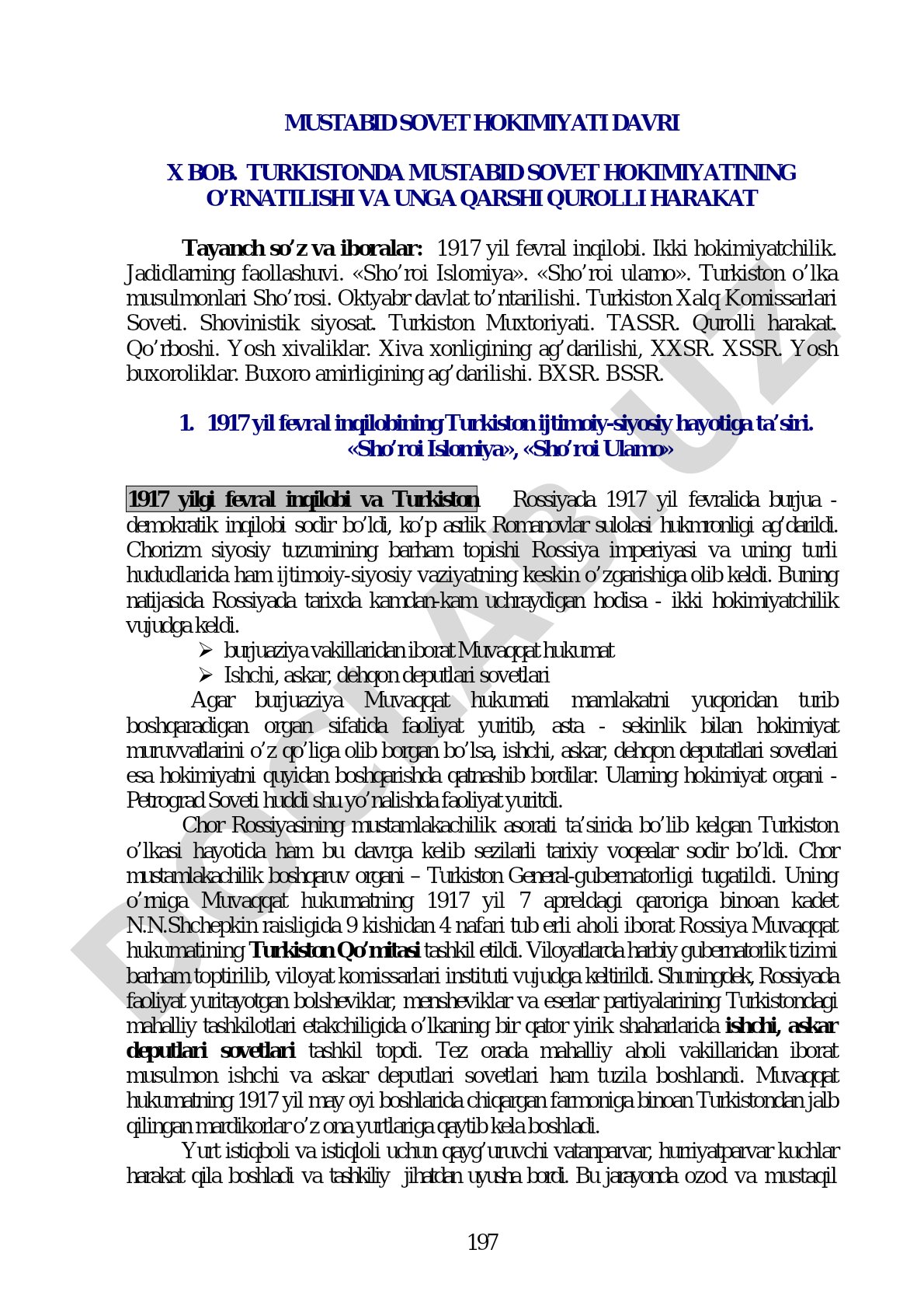 Turkistonda mustabid sovet hokimiyatining o'rnatilishi va unga qarshi qurolli harakat