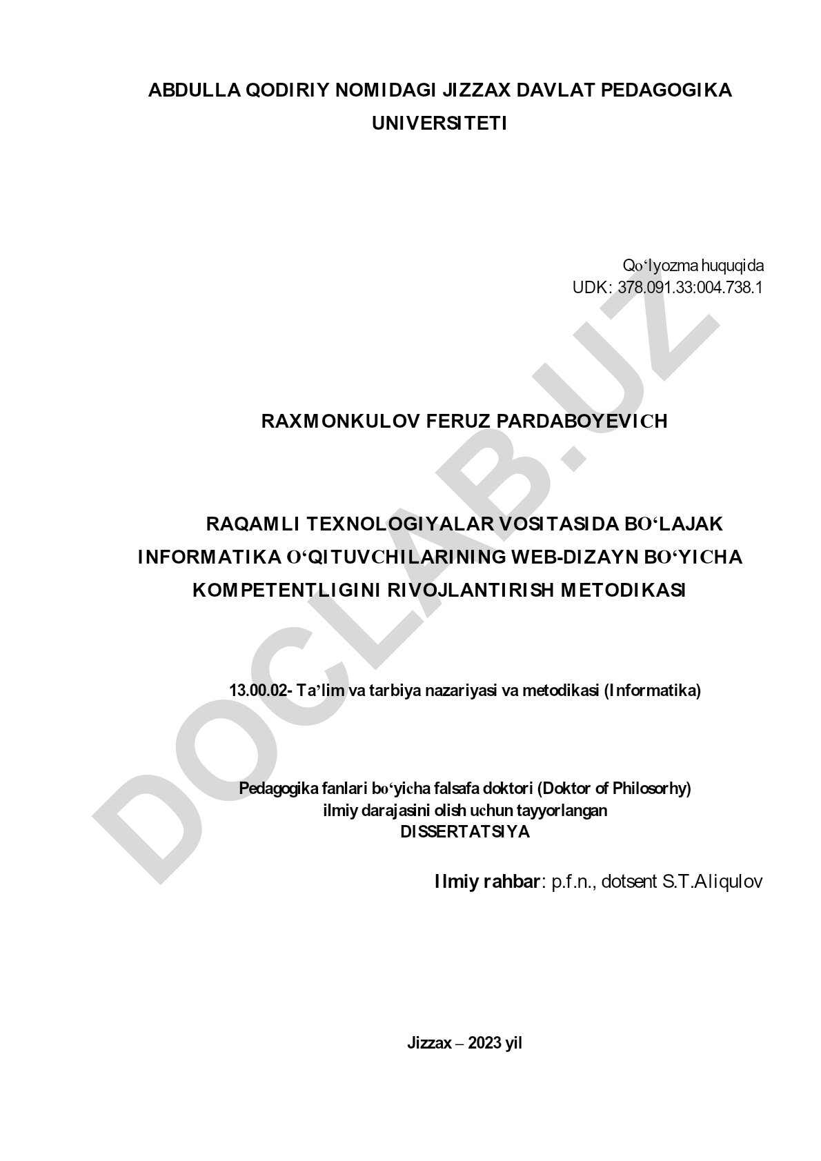 Bo‘lajak informatika o‘qituvchilarining web-dizayn bo‘yicha kompetentligini rivojlantirish metodikasi