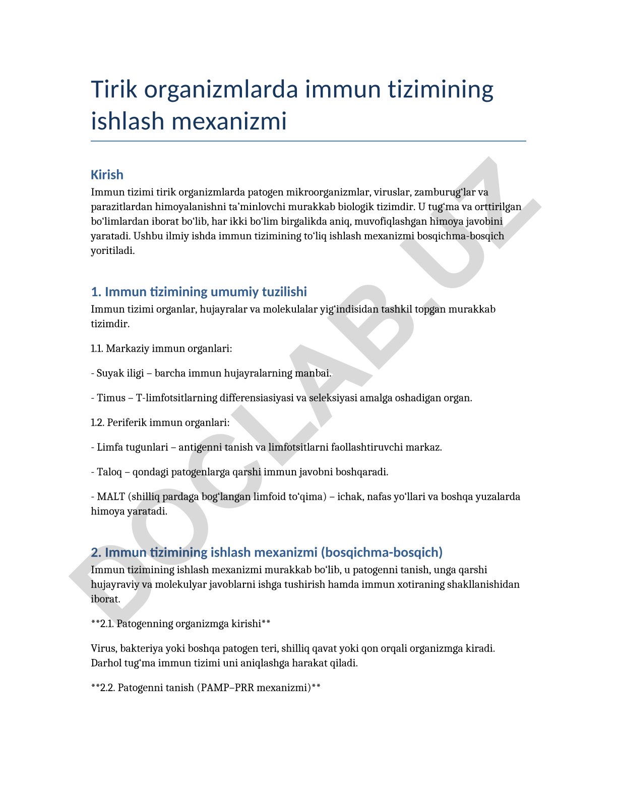 Immun tizimi ishlash mehanizimi