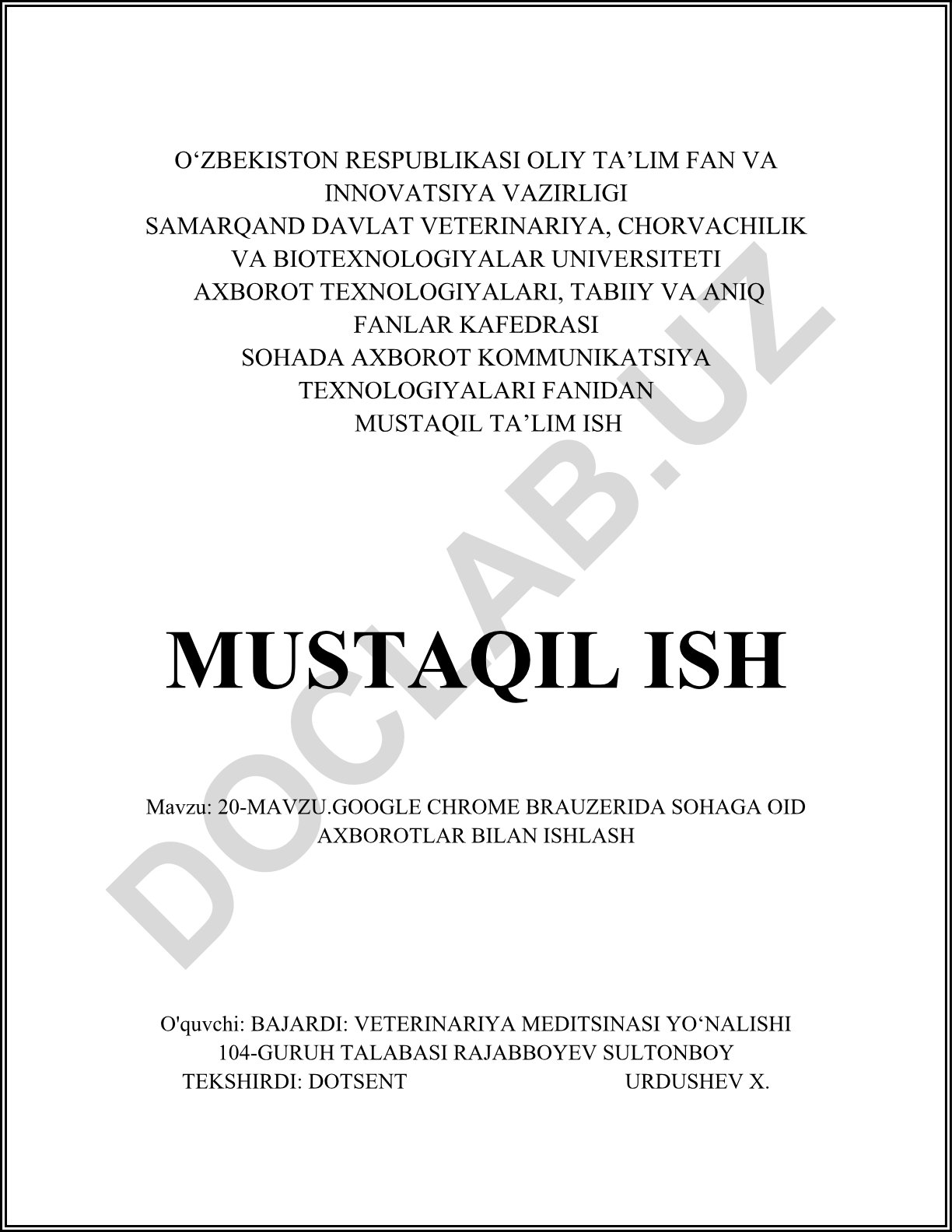 Google Chrome brauzerida sohaga oid axborotlar bilan ishlash
