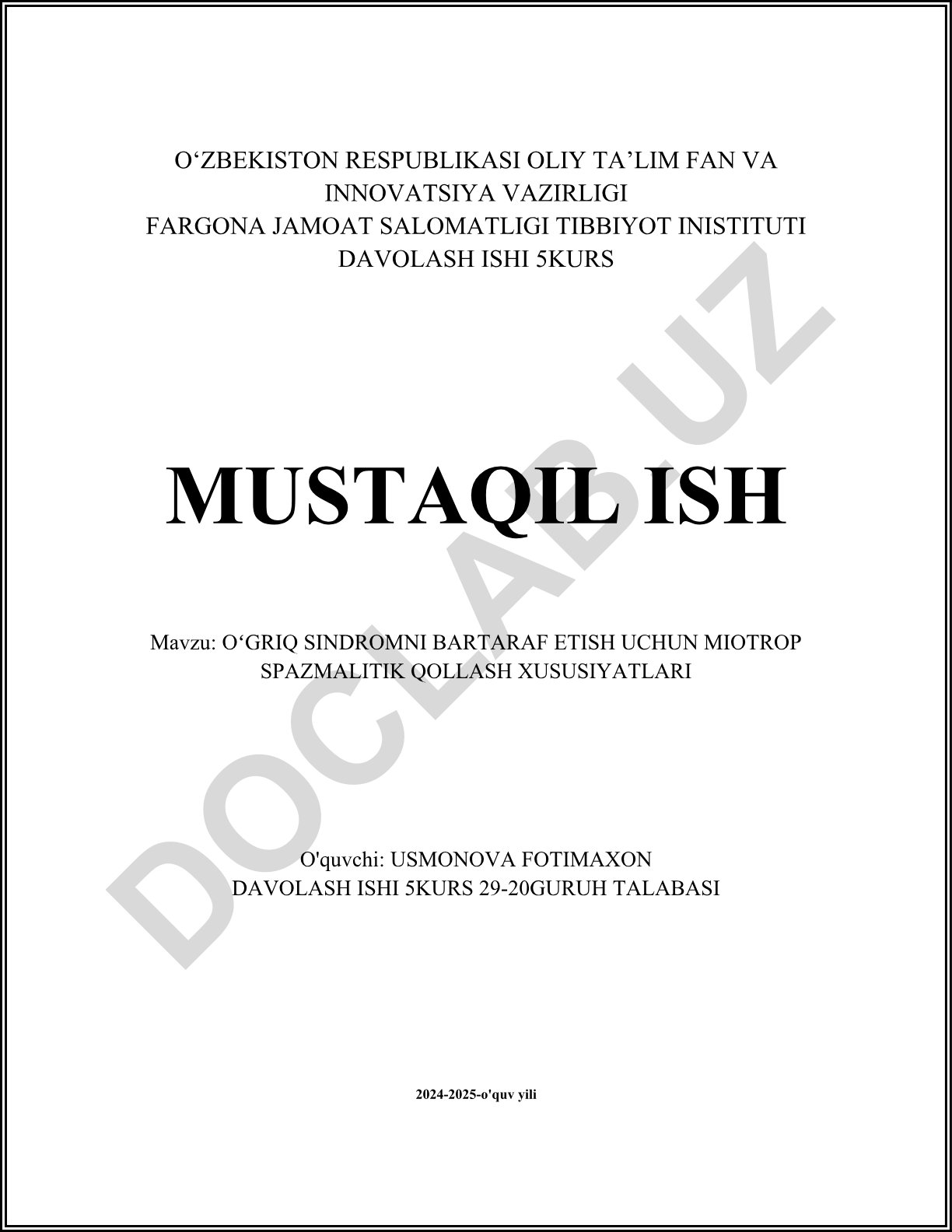 Oʻgʻriq sindromni bartaraf etish uchun miotrop spazmolitik qoʻllash xususiyatlari