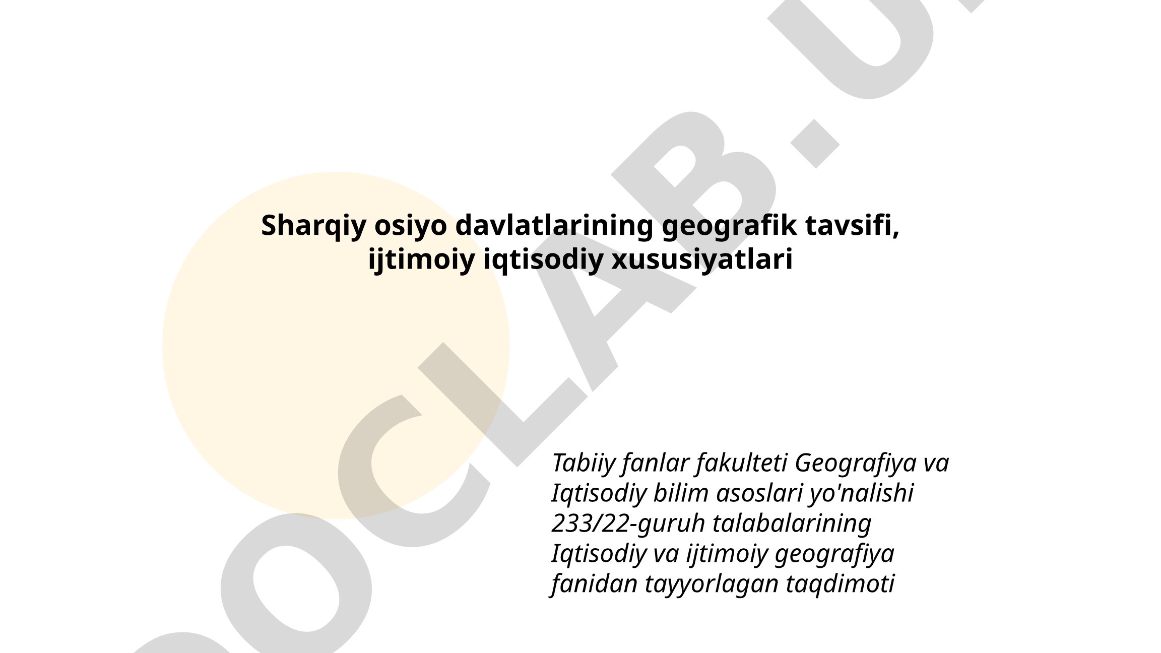 Sharqiy Osiyo davlatlarining geografik tavsifi va ijtimoiy-iqtisodiy xususiyatlari